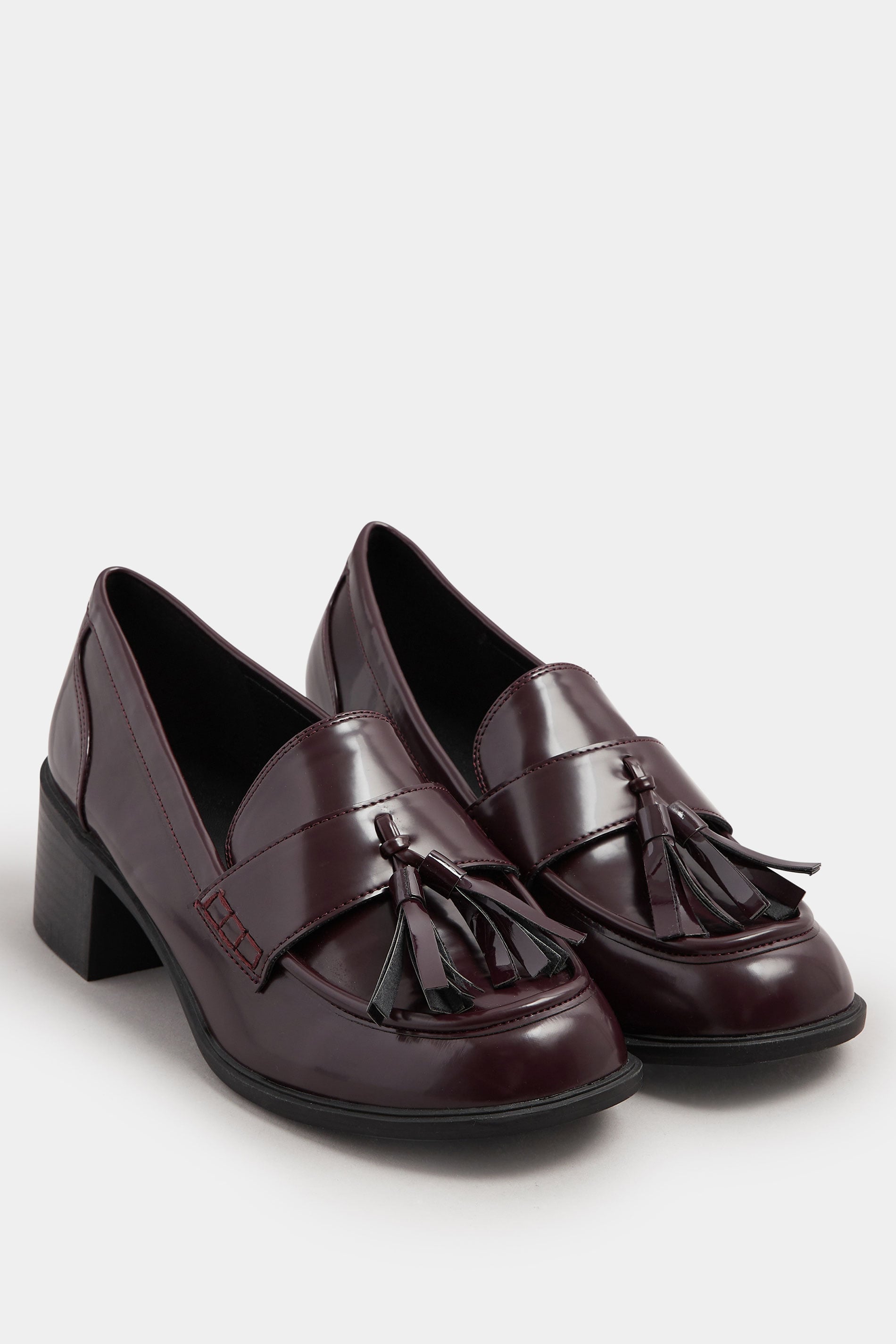  YOURS Curve Mocassins à Talons Et Pampilles En Cuir Verni Rouge Bordeaux, Coupe Extra Large EEE