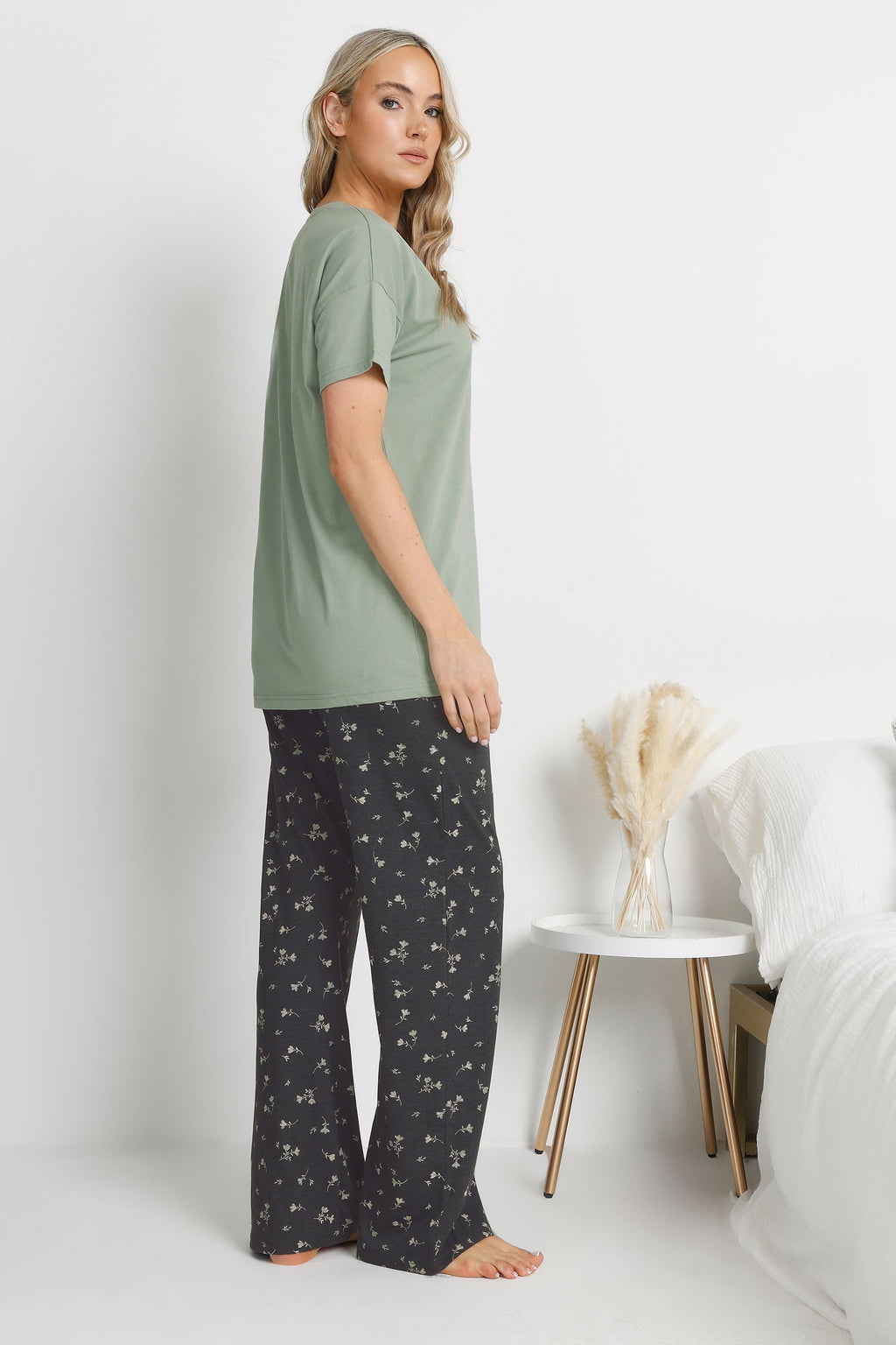  LTS Tall Sage Green Floral 'Love Grows Here' Slogan Pyjama Set