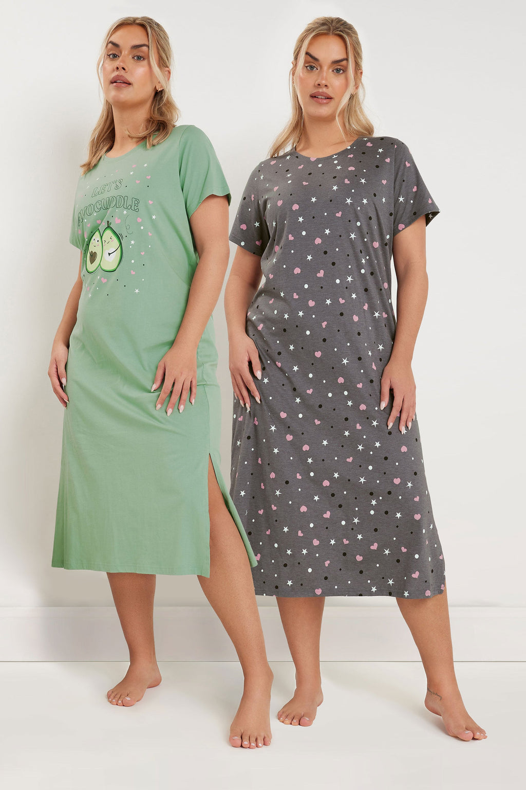  YOURS - Lot De 2 Chemises De Nuit Verte & Grise 'Let's Avocuddle'