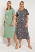  YOURS - Lot De 2 Chemises De Nuit Verte & Grise 'Let's Avocuddle'