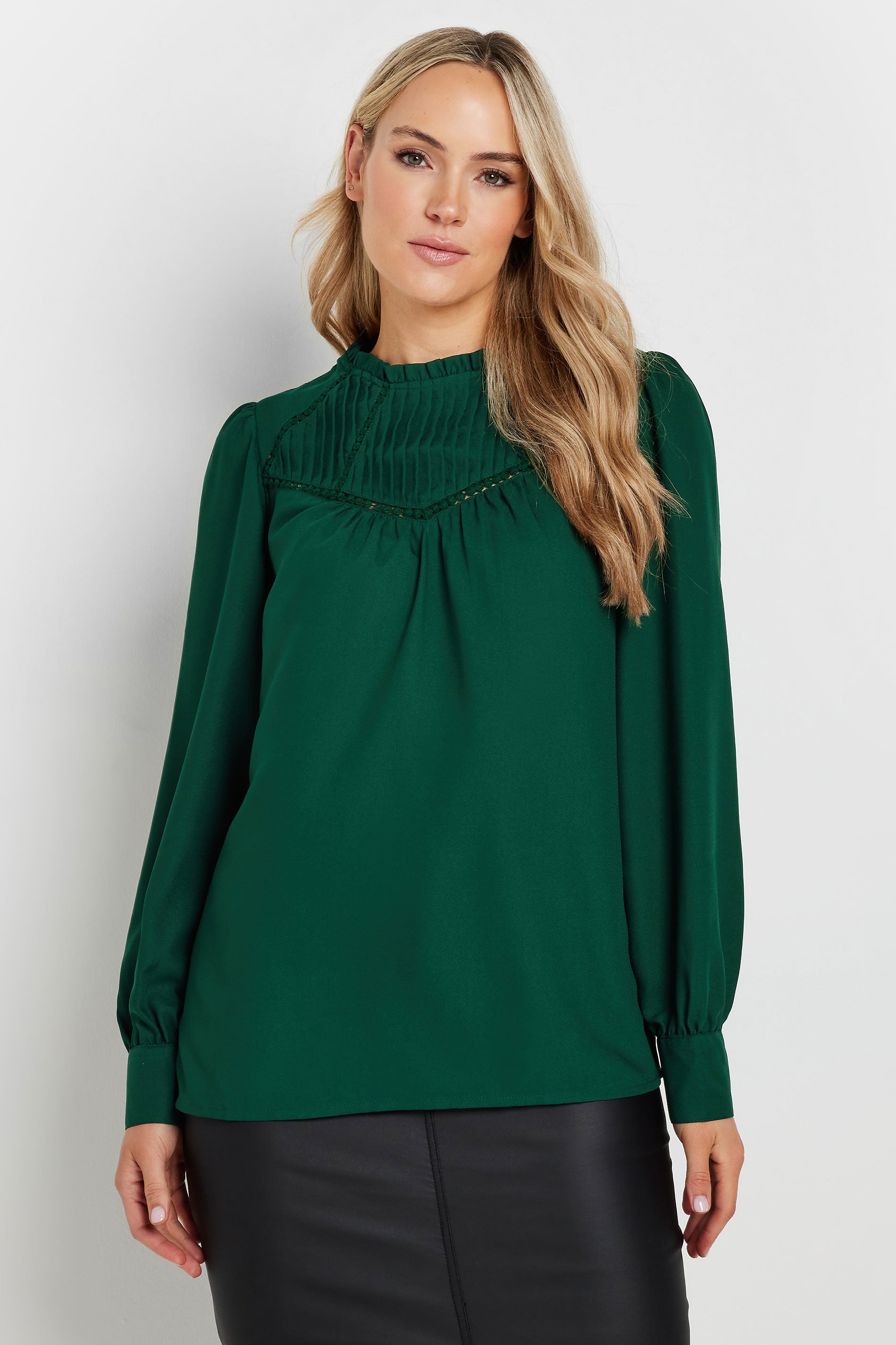  LTS Tall Dark Green Woven Pleated Blouse