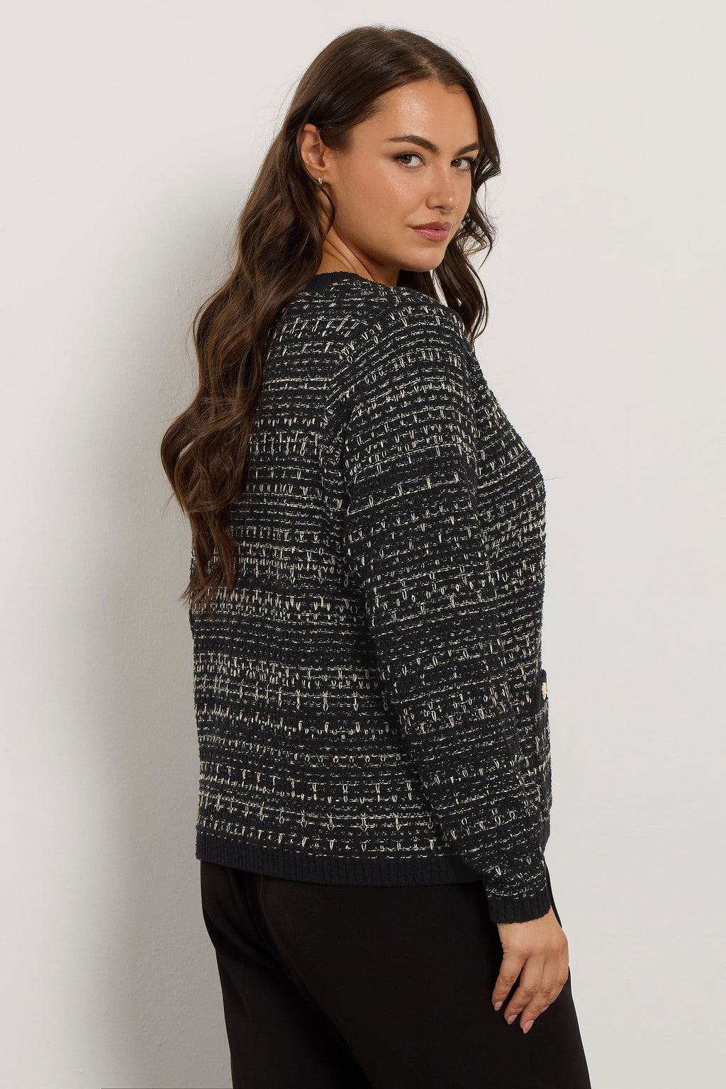  EVANS Curve Black Button Detail Textured Cardigan