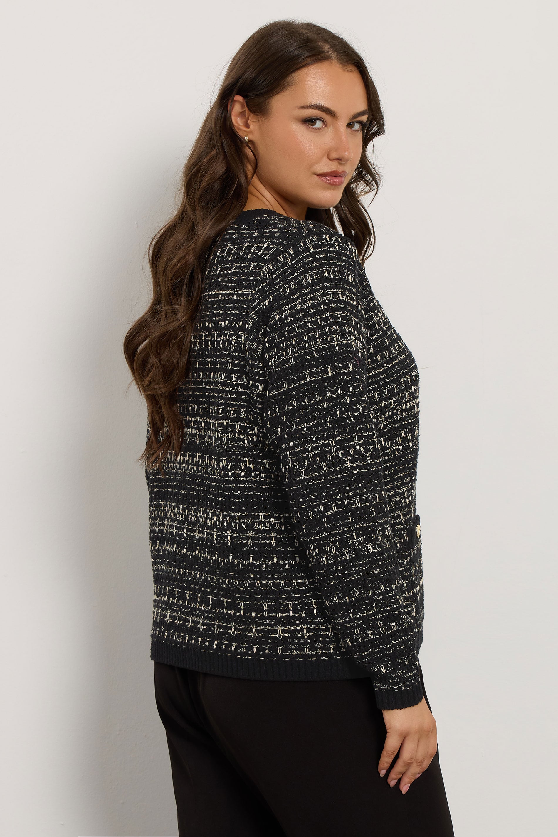  EVANS Curve Black Button Detail Textured Cardigan