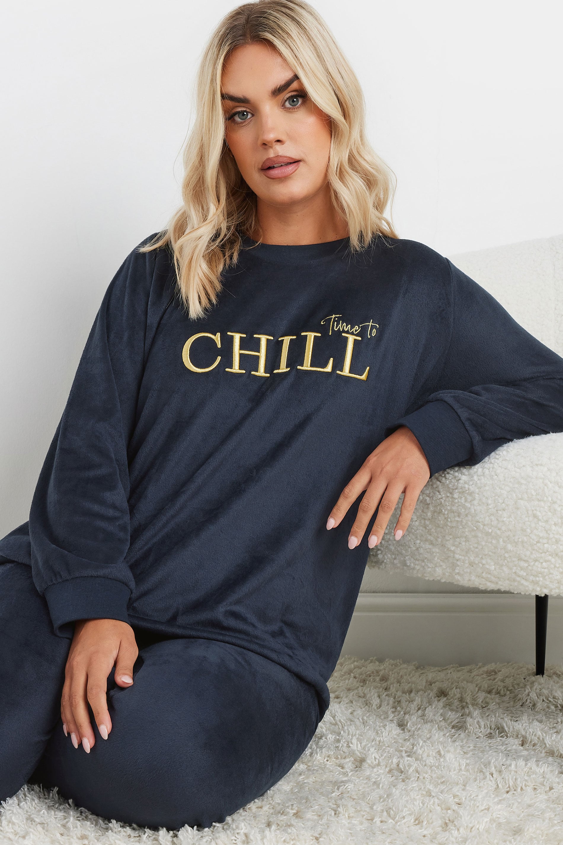  YOURS - Ensemble Loungewear Polaire Bleu Marine 'Time To Chill'