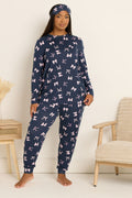  YOURS Curve Ensemble Pyjama Et Masque Pour Les Yeux Doux Au Toucher Avec Nœud Bleu Marine