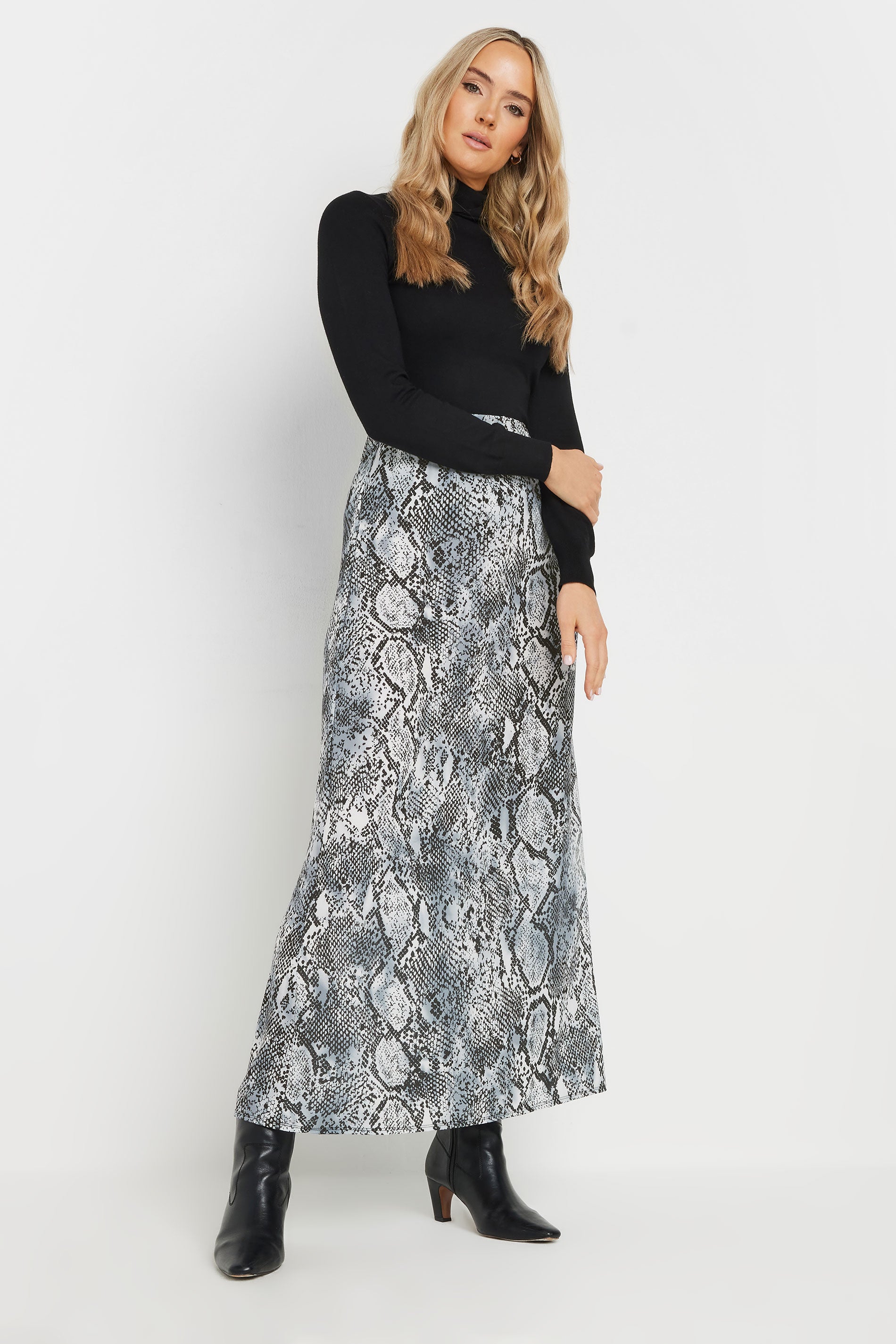  LTS Tall Grey Snake Print Slip-On Maxi Skirt