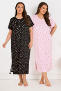  YOURS - Lot De 2 Chemises De Nuit Noire & Rose Coeurs