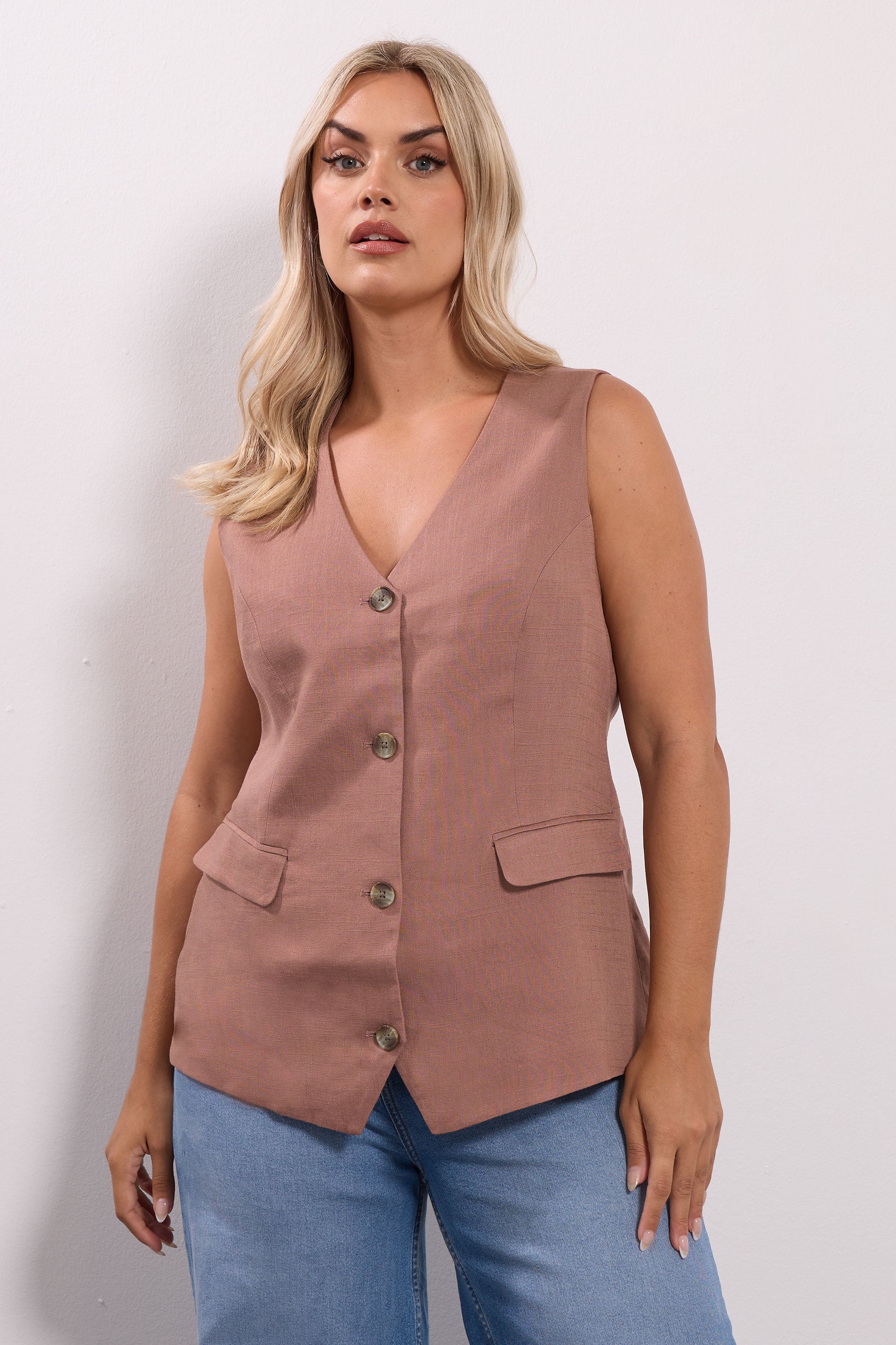  YOURS - Veste Sans Manches Rose Boutonnée