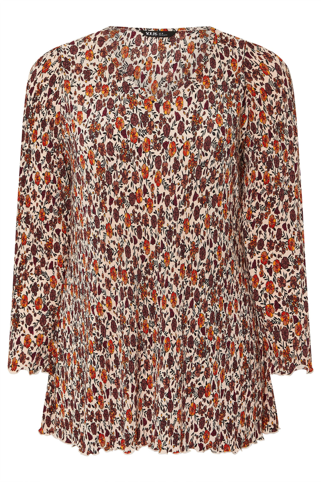  YOURS Curve Tunique Plissée à Imprimé Floral Orange Rouille