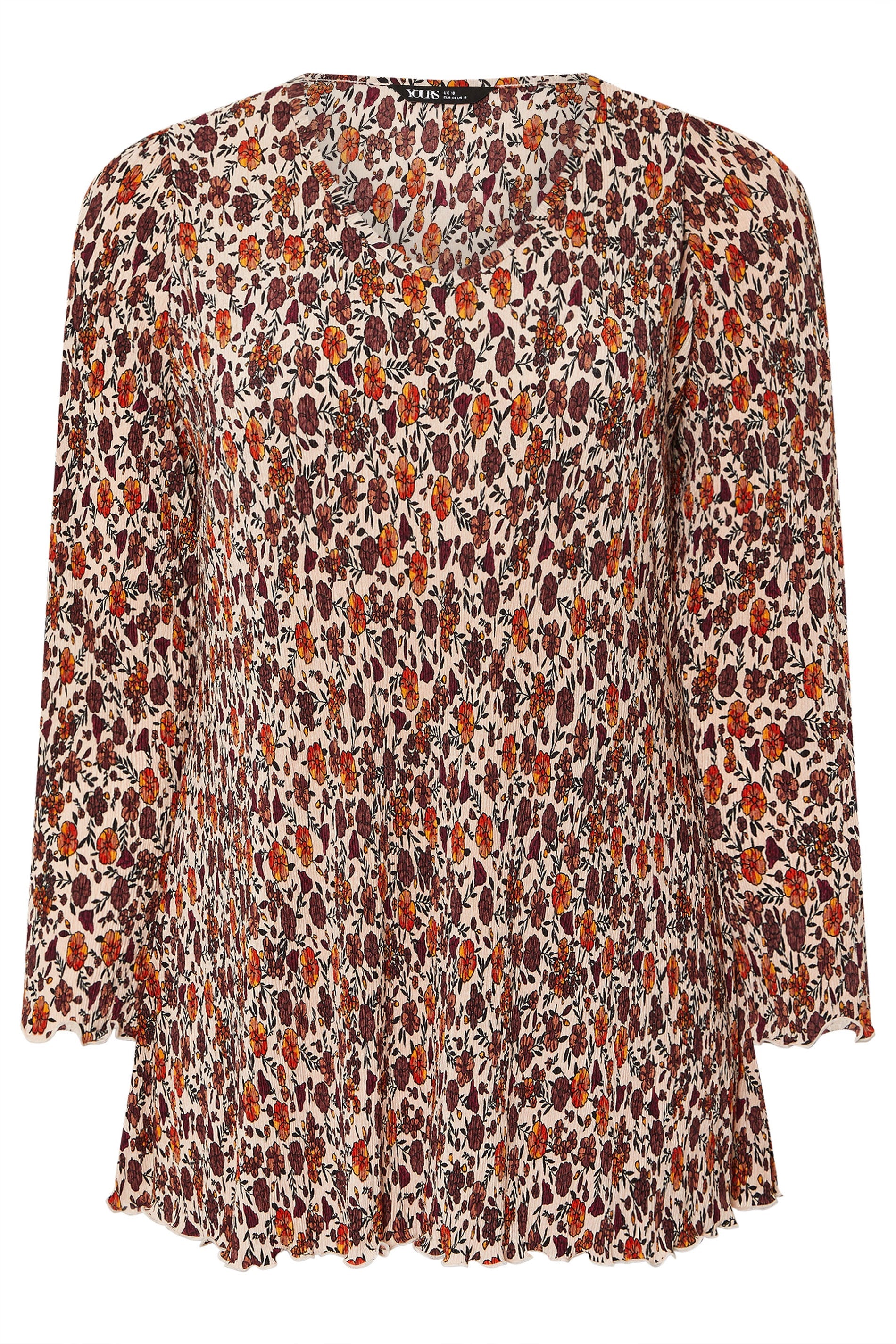  YOURS Curve Tunique Plissée à Imprimé Floral Orange Rouille