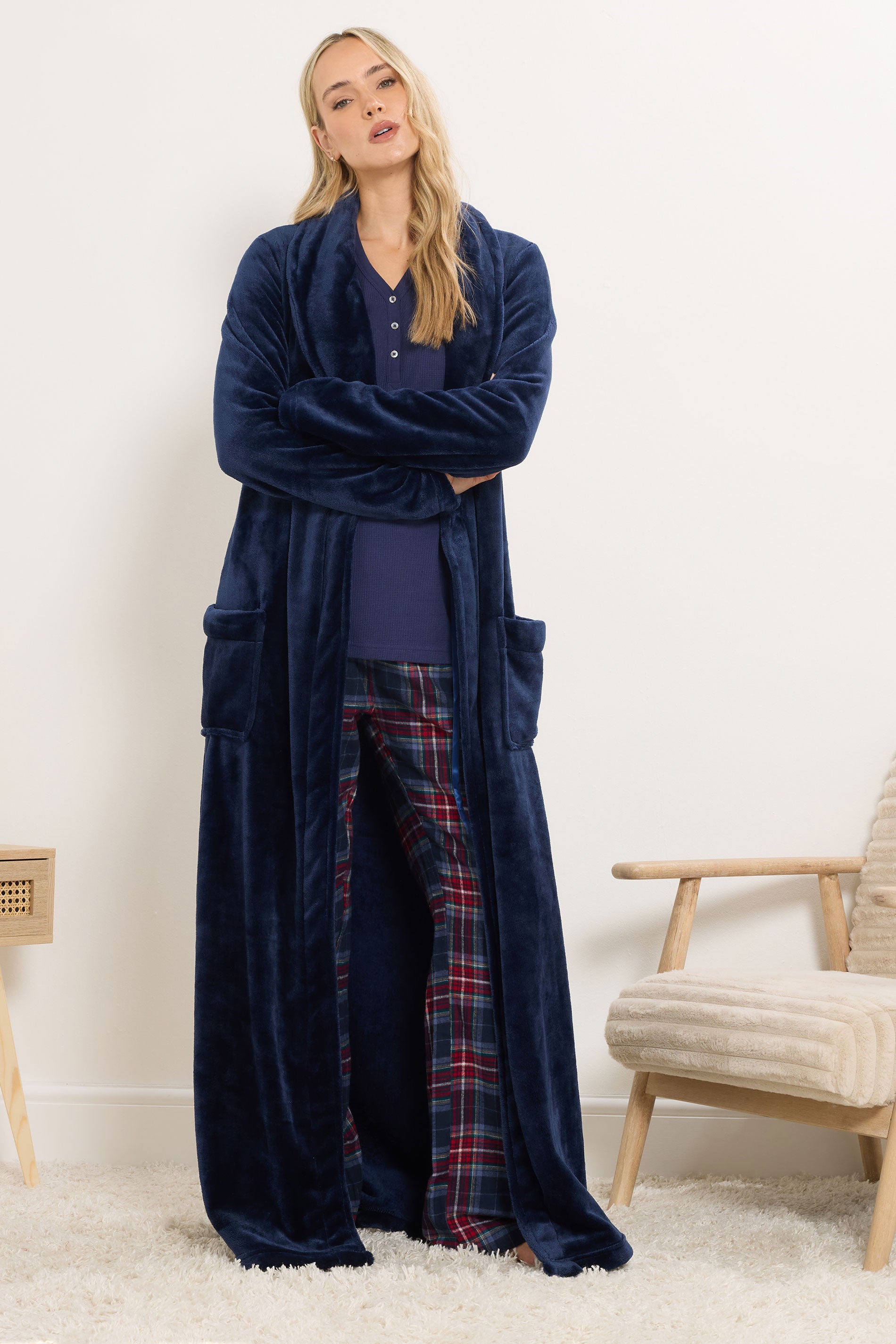  LTS Tall Blue Cotton Waffle Pyjama Top