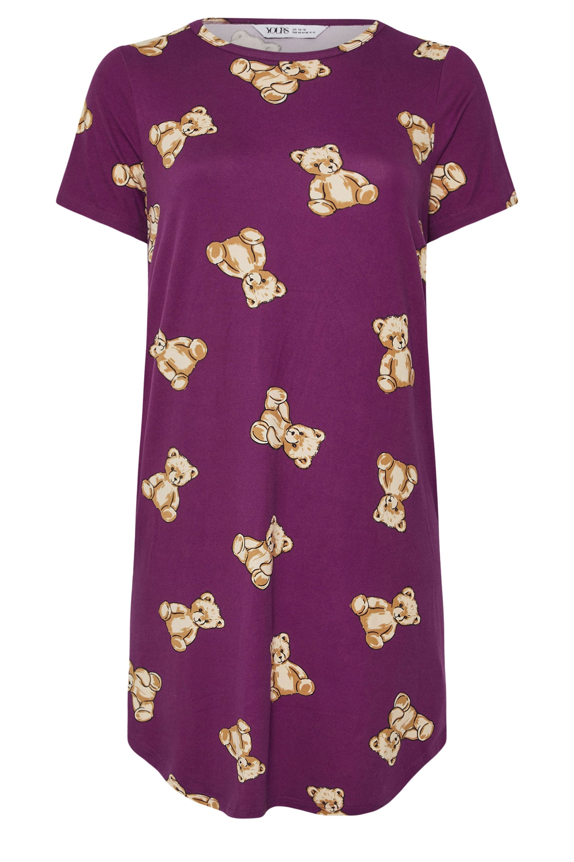  YOURS Curve Chemise De Nuit Douce Au Toucher Motif Ours En Peluche Rouge Bordeaux