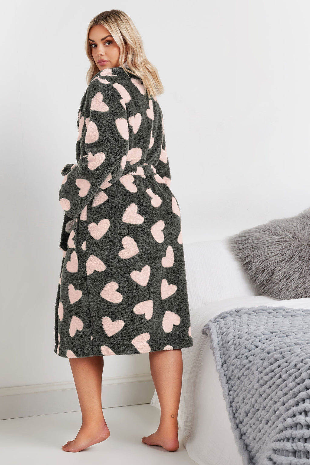  YOURS - Robe De Chambre Gris & Rose Coeurs