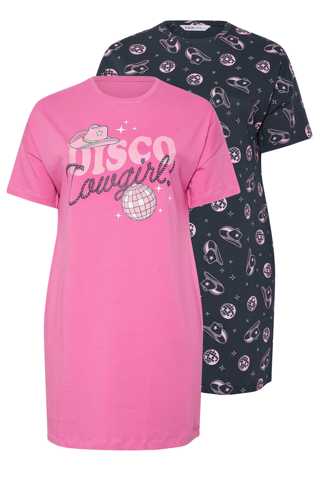  YOURS - Lot De 2 Chemises De Nuit Rose & Noire Disco