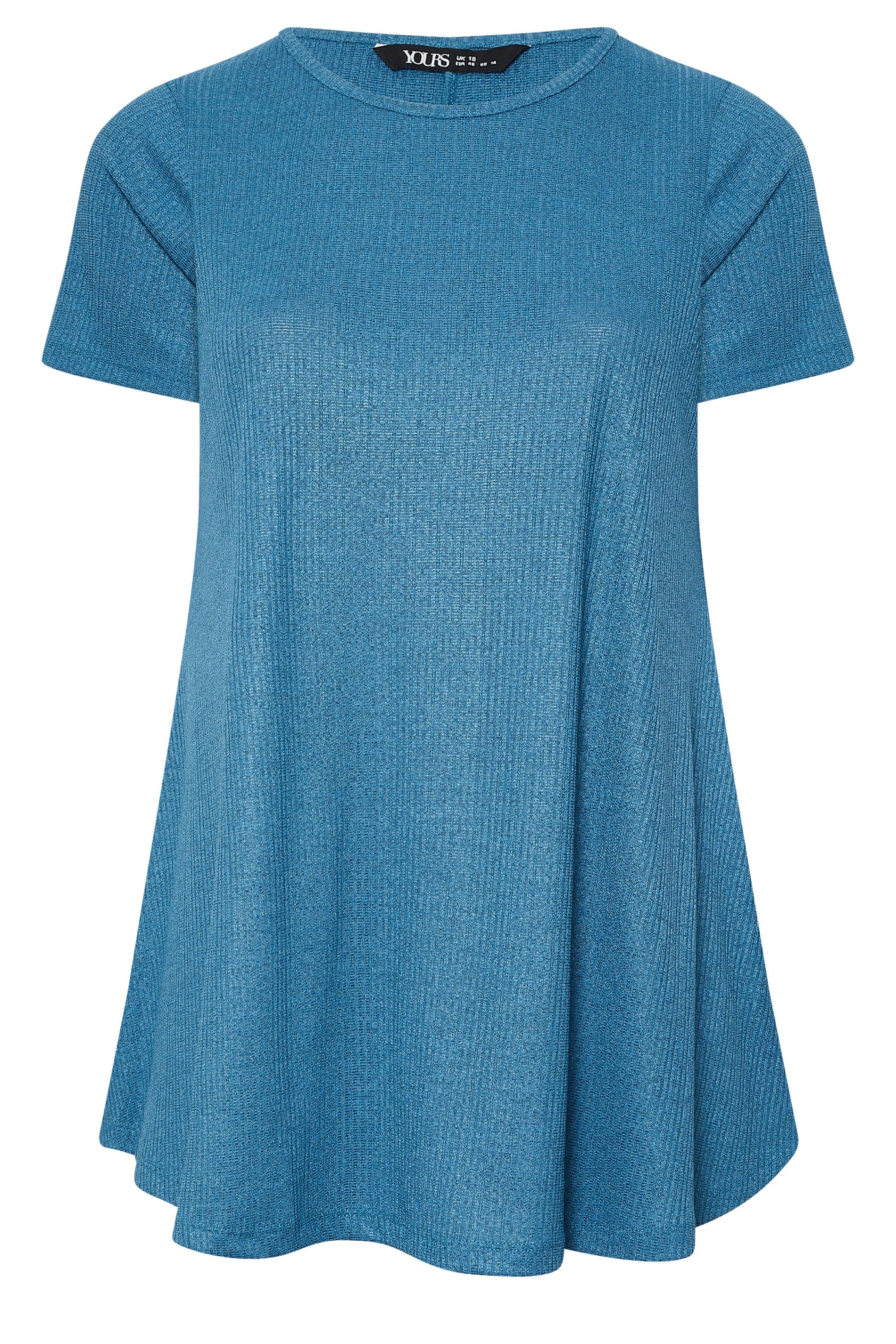  YOURS Curve T-shirt Bleu Côtelé Doux Au Toucher
