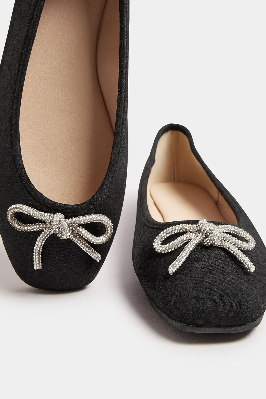  Ballerines Noires Carrées Noeuds à Strass Pieds Extra Larges EEE