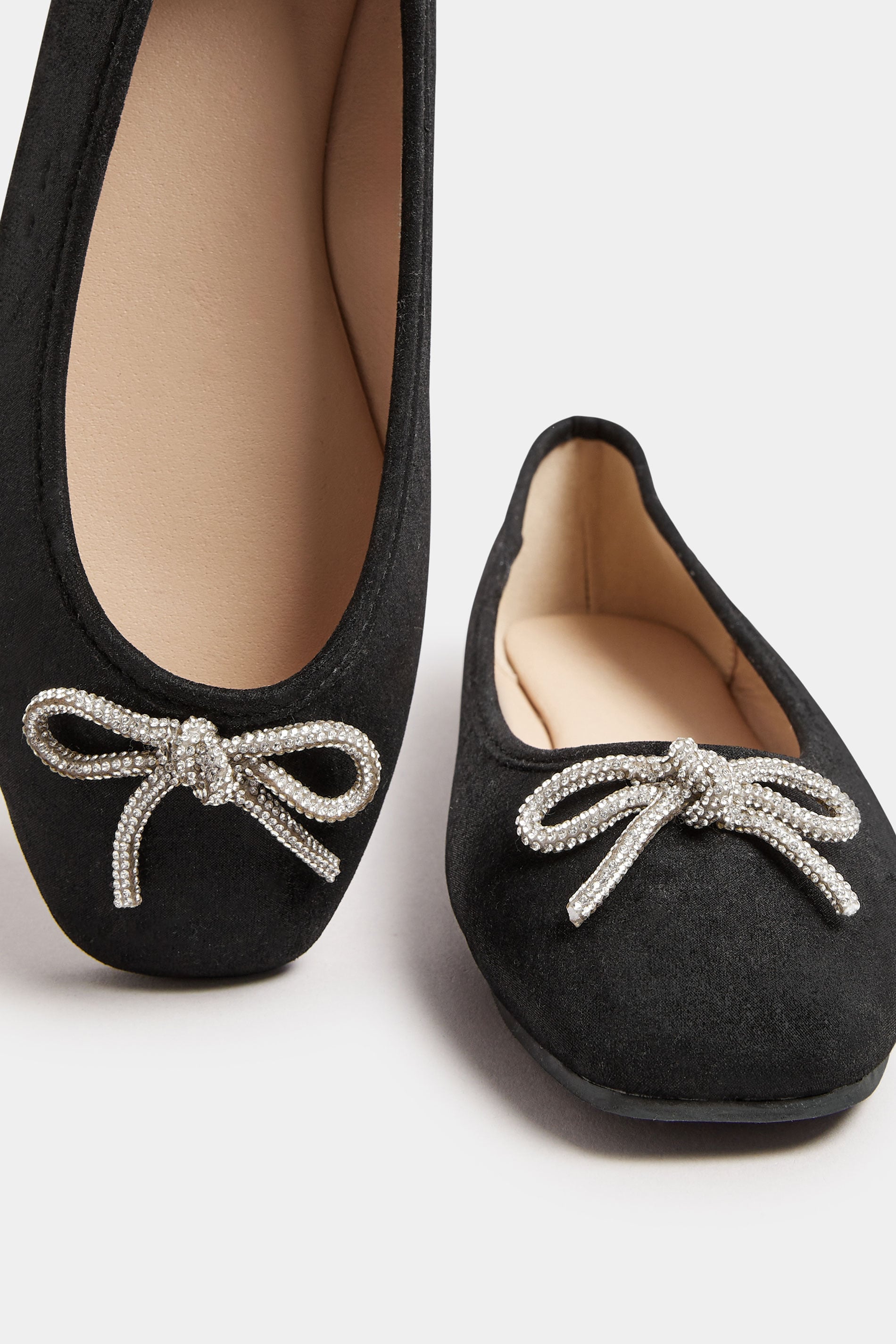  Ballerines Noires Carrées Noeuds à Strass Pieds Extra Larges EEE