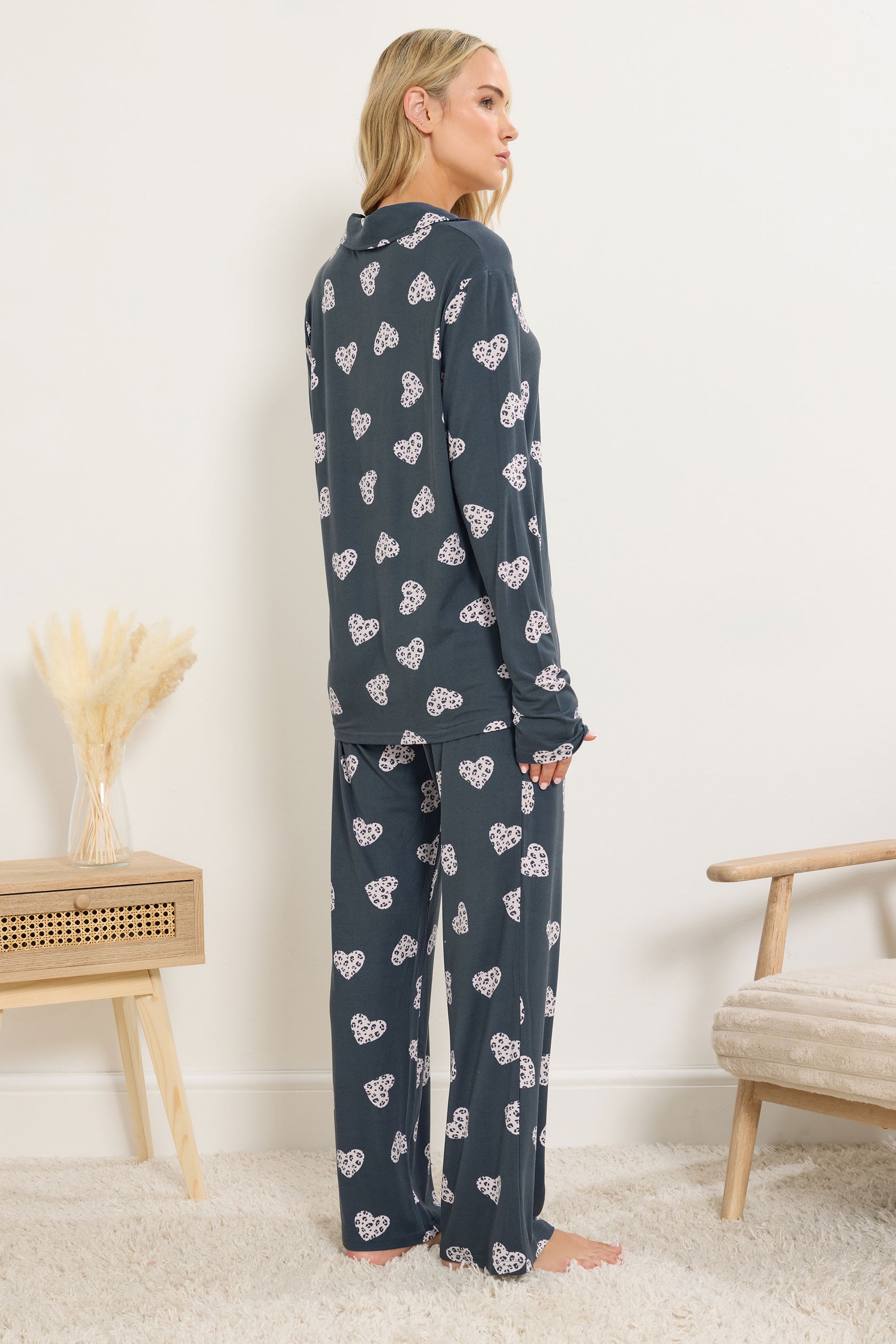  LTS Tall Grey Soft Touch Animal Heart Pyjama Set
