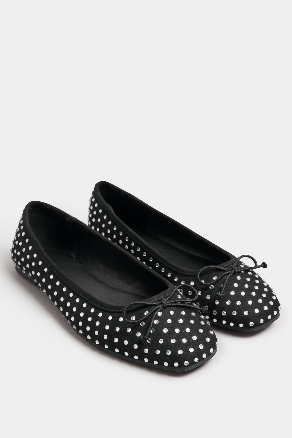  LTS Black Faux Suede Diamante Ballerina Pumps In Standard Fit
