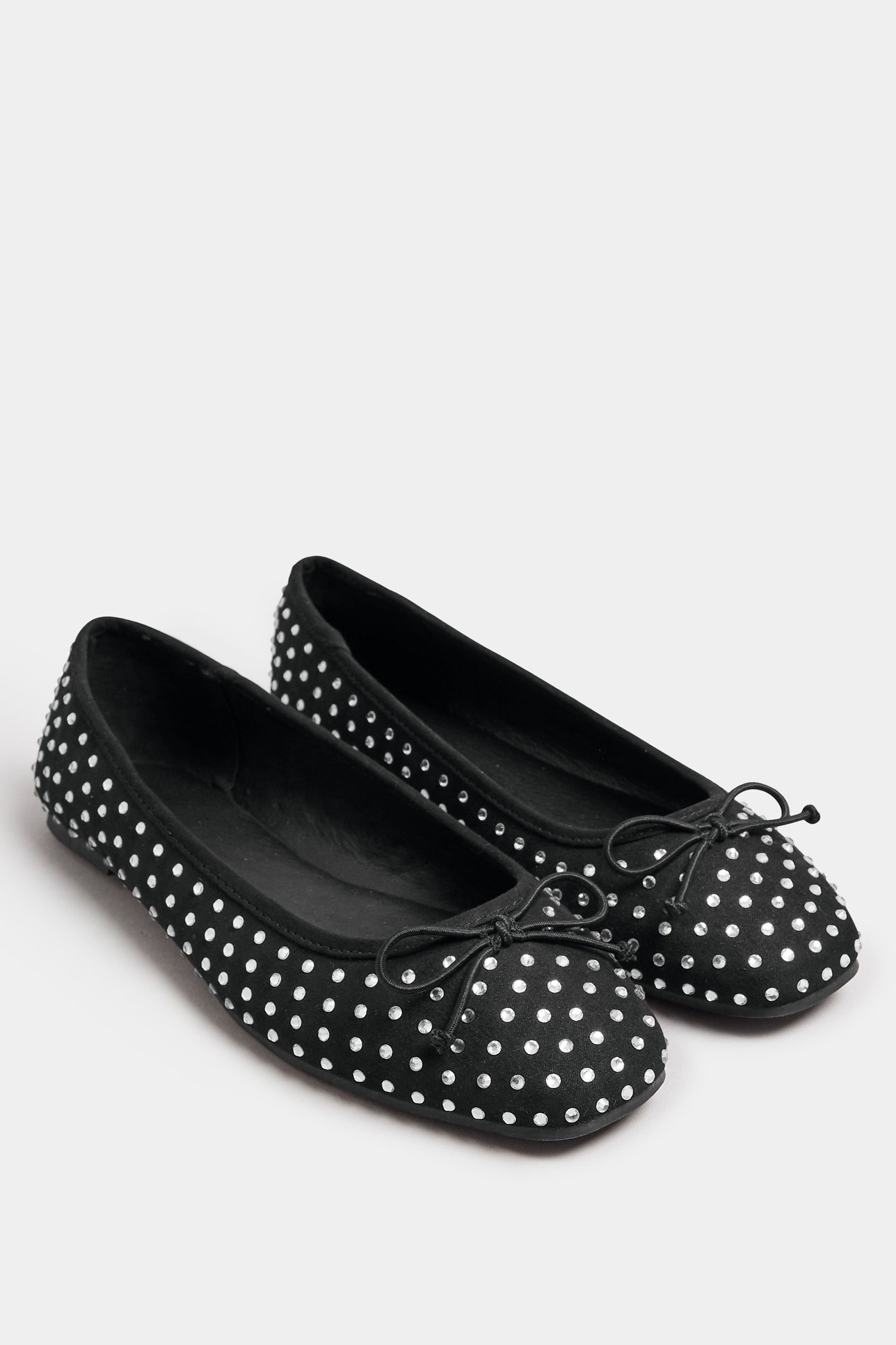  LTS Black Faux Suede Diamante Ballerina Pumps In Standard Fit