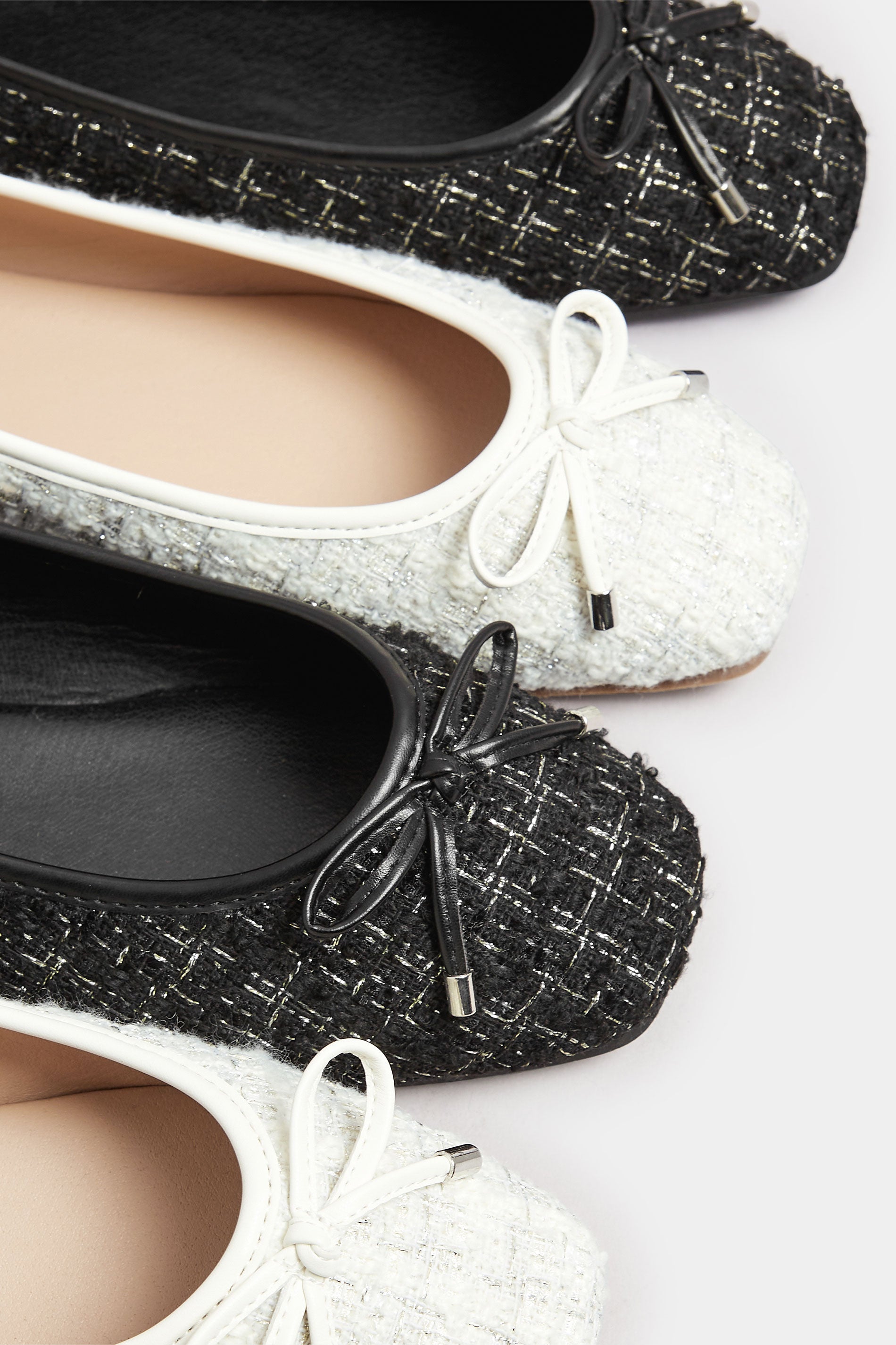  LTS Black Boucle Tweed Ballerina Pumps In Standard Fit