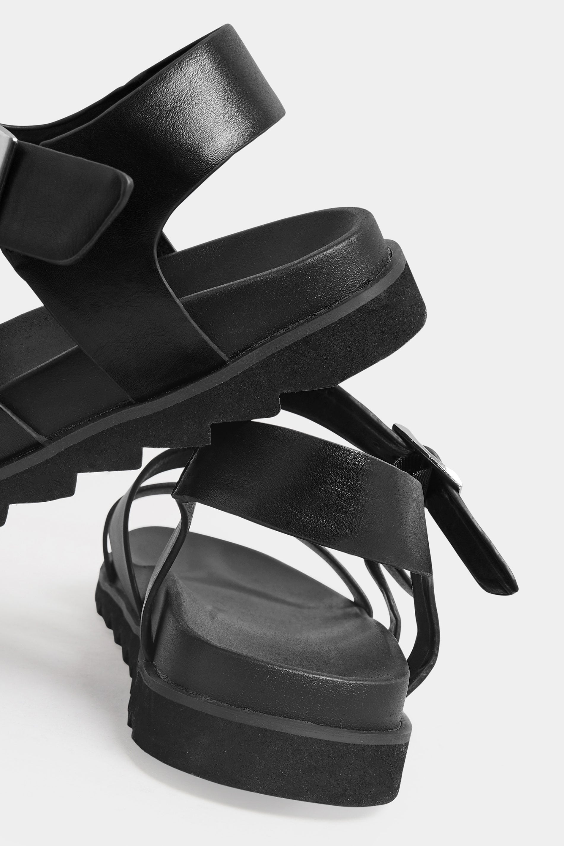  LIMITED COLLECTION - Sandales Noires Boucles Argentées Pieds Extra Larges EEE
