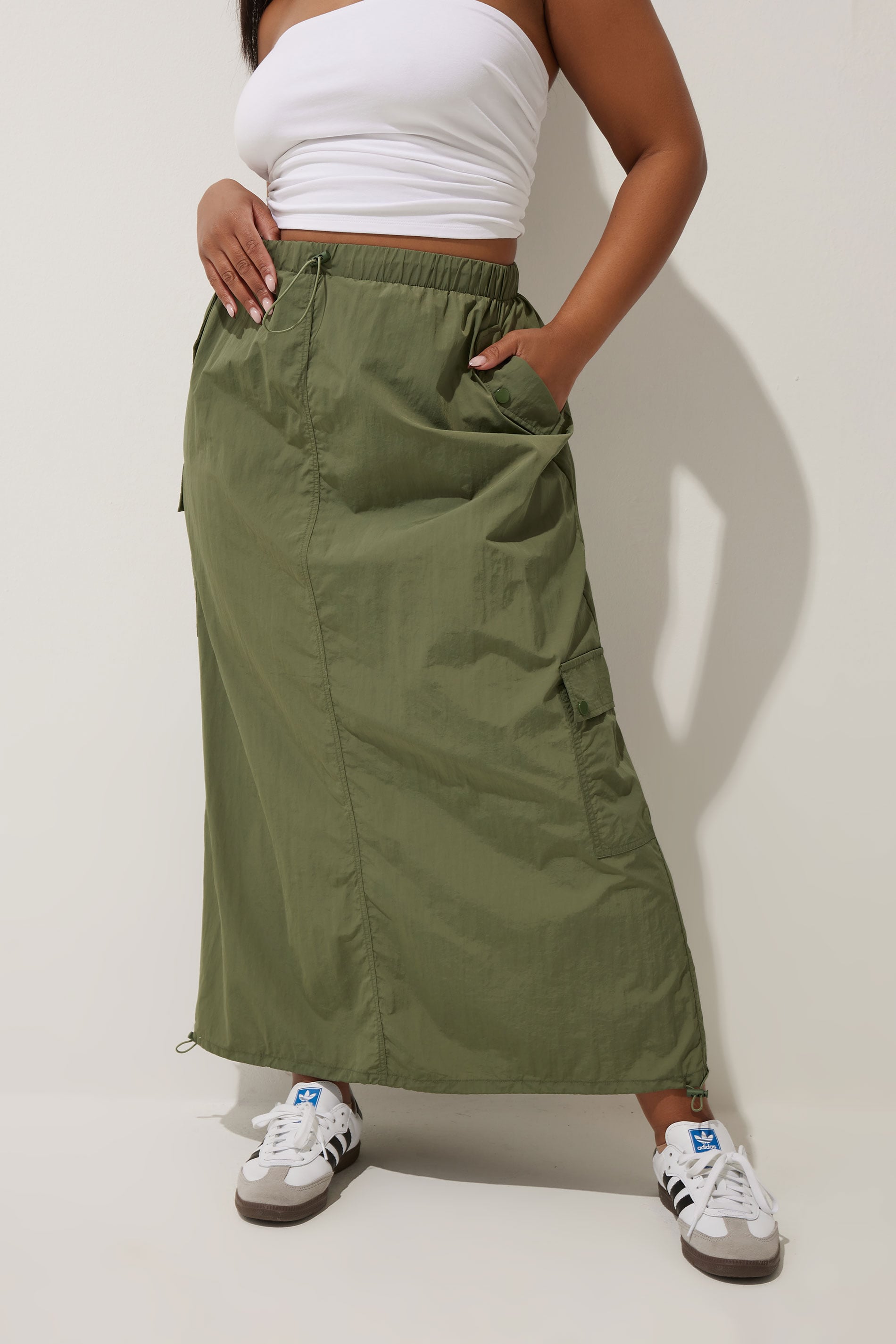  LIMITED COLLECTION - Jupe Cargo Maxi Verte Kaki à Poches
