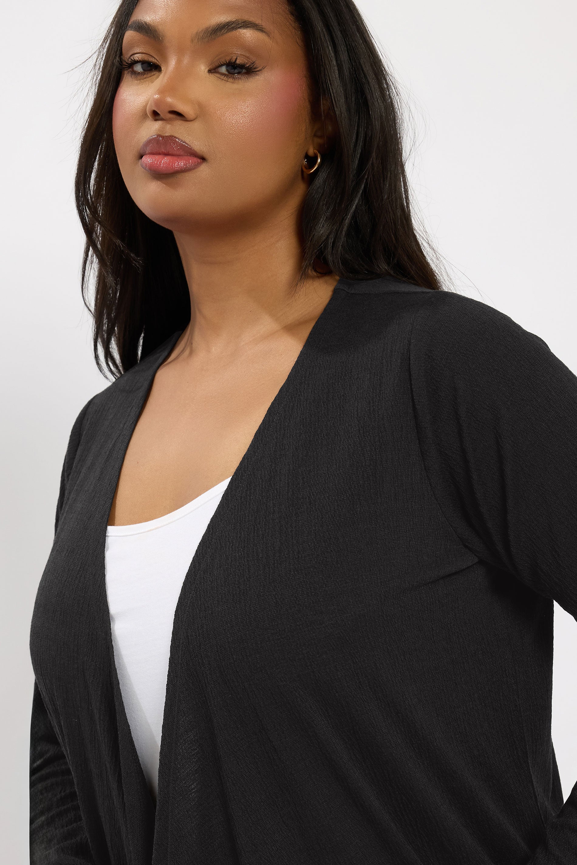  YOURS - Cardigan Maxi Noir Texturé En Cascade