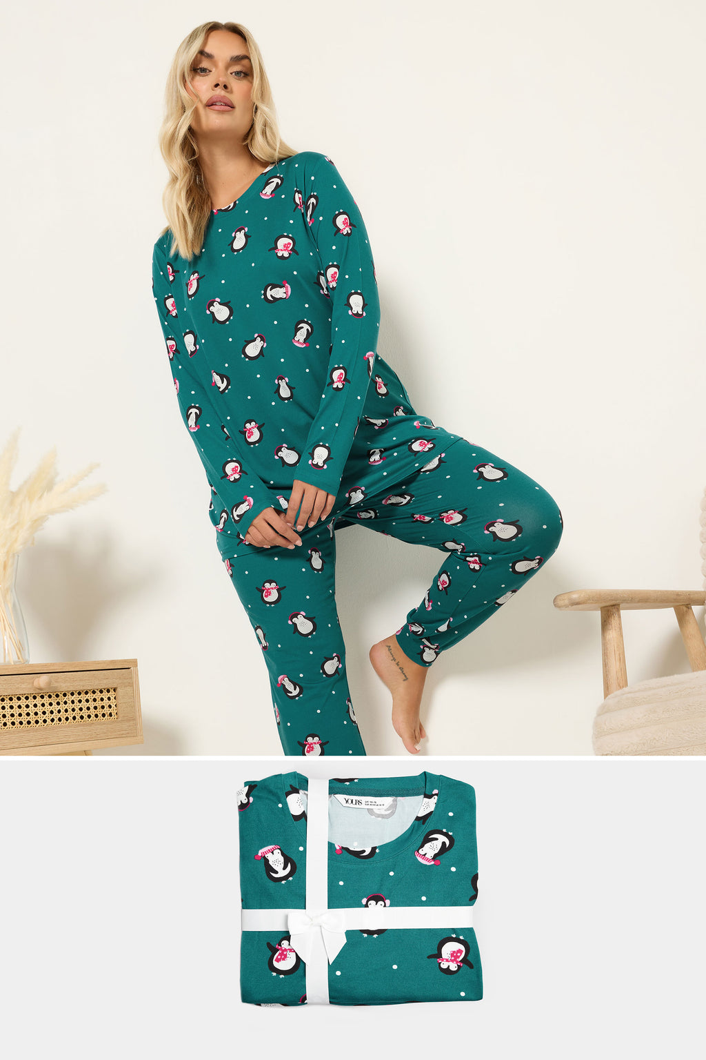 YOURS Curve Coffret Cadeau Pyjama Doux Au Toucher Bleu Sarcelle Pingouin
