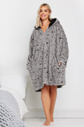  YOURS - Pull-Plaid Gris Oversize à Capuche Lunes & Étoiles