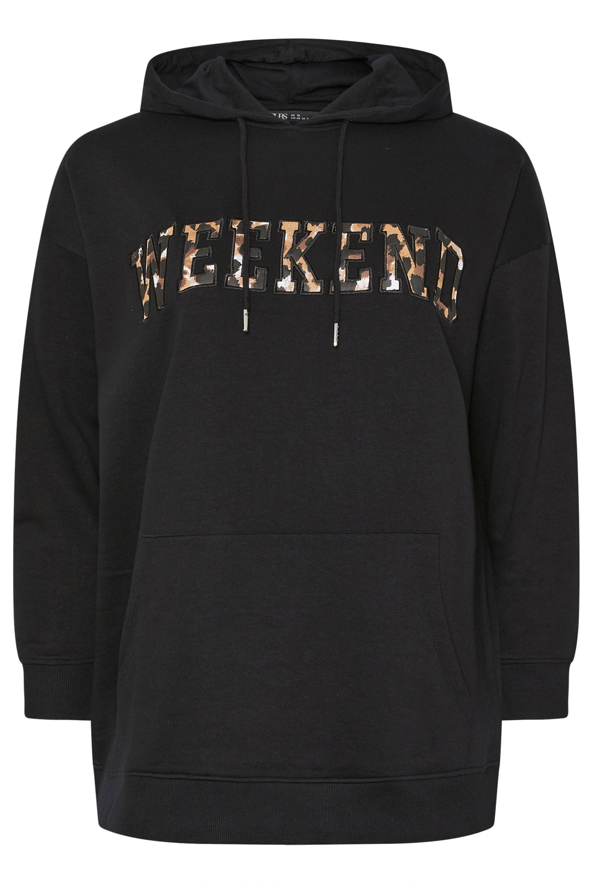  YOURS Curve Sweat à Capuche Noir Imprimé Léopard « Weekend »