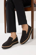  LTS Black Faux Suede Slip-On Loafers In Standard Fit