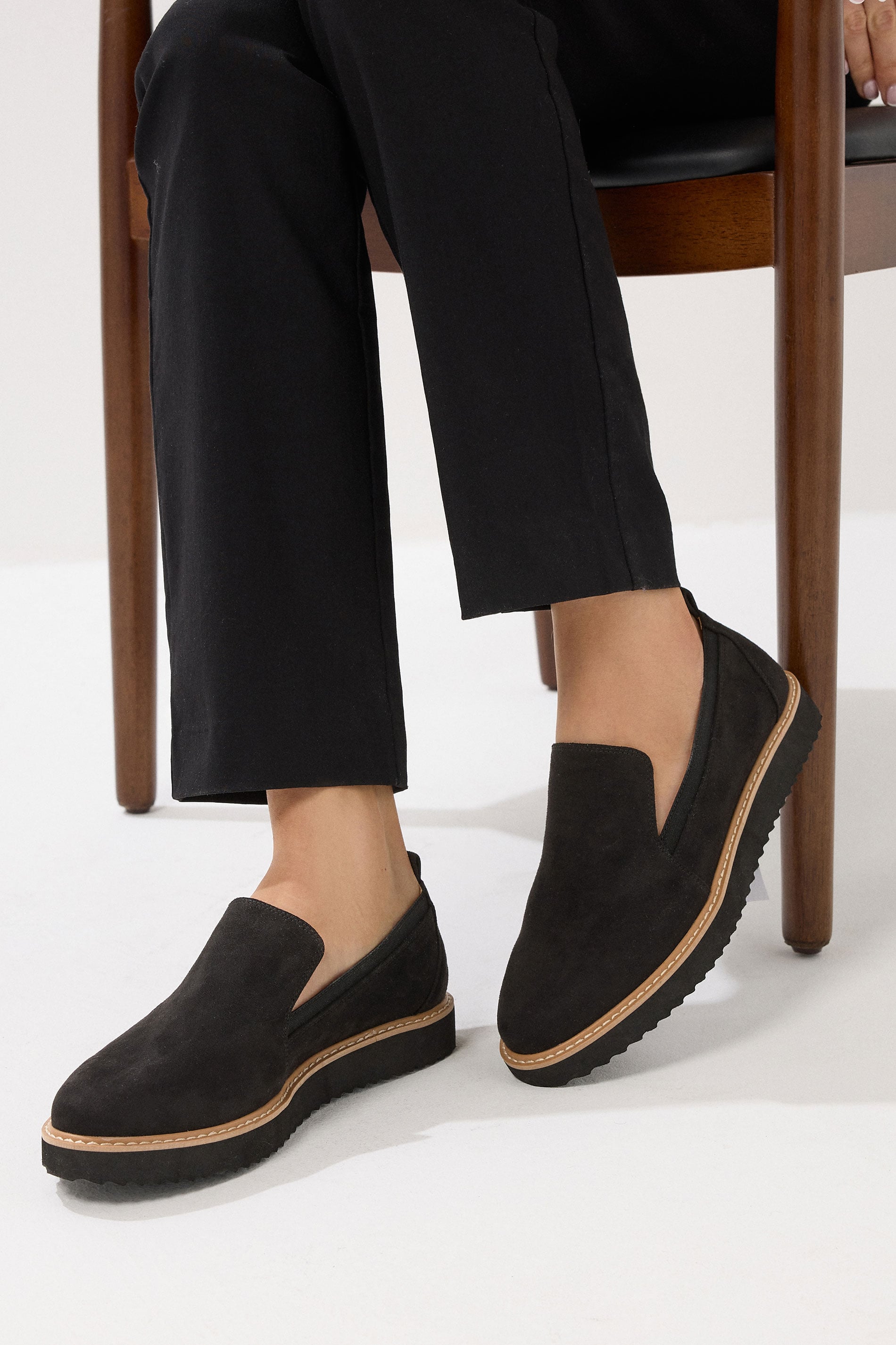  LTS Black Faux Suede Slip-On Loafers In Standard Fit