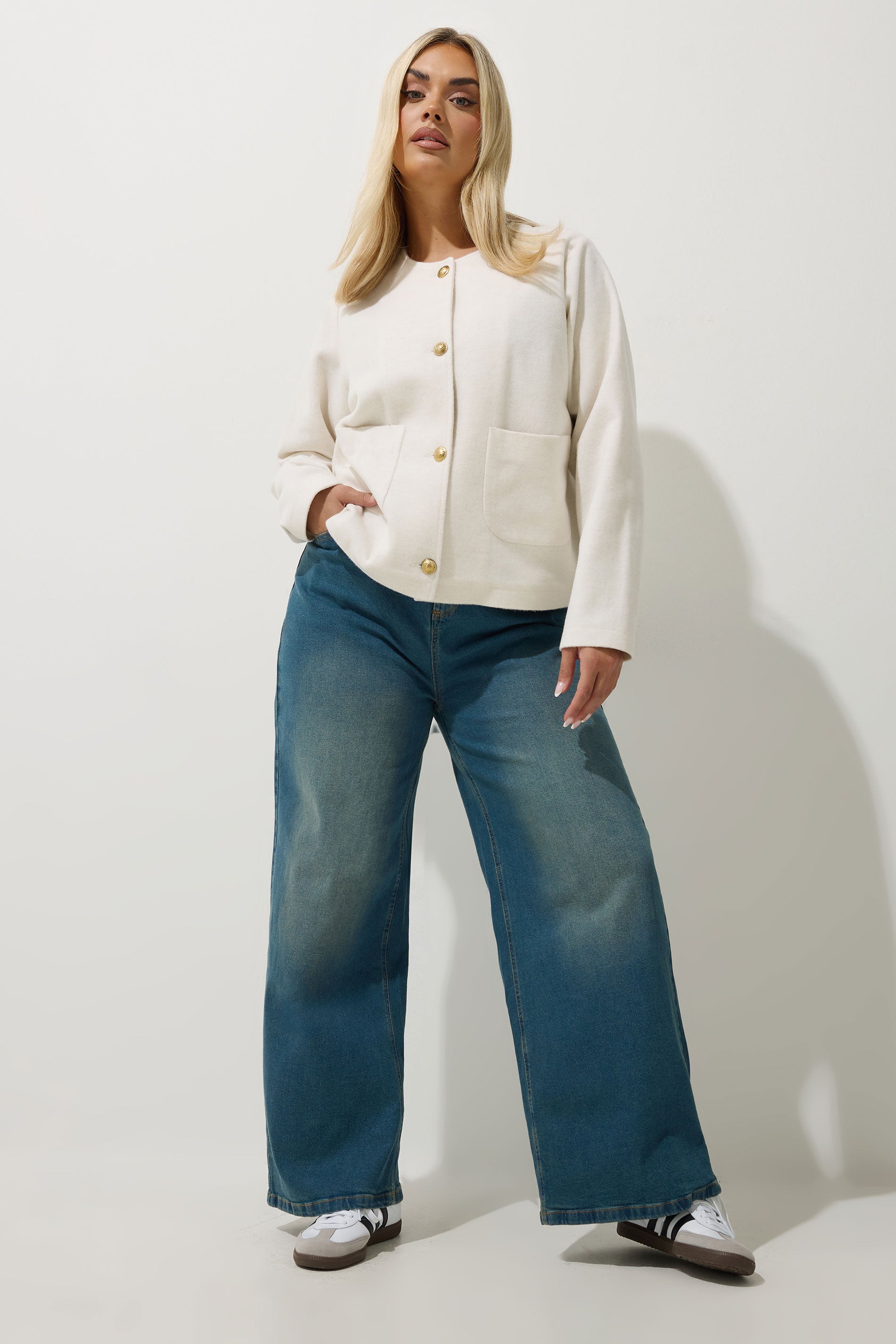  LIMITED COLLECTION - Veste Crème Boutonnée Sans Col Manches Longues