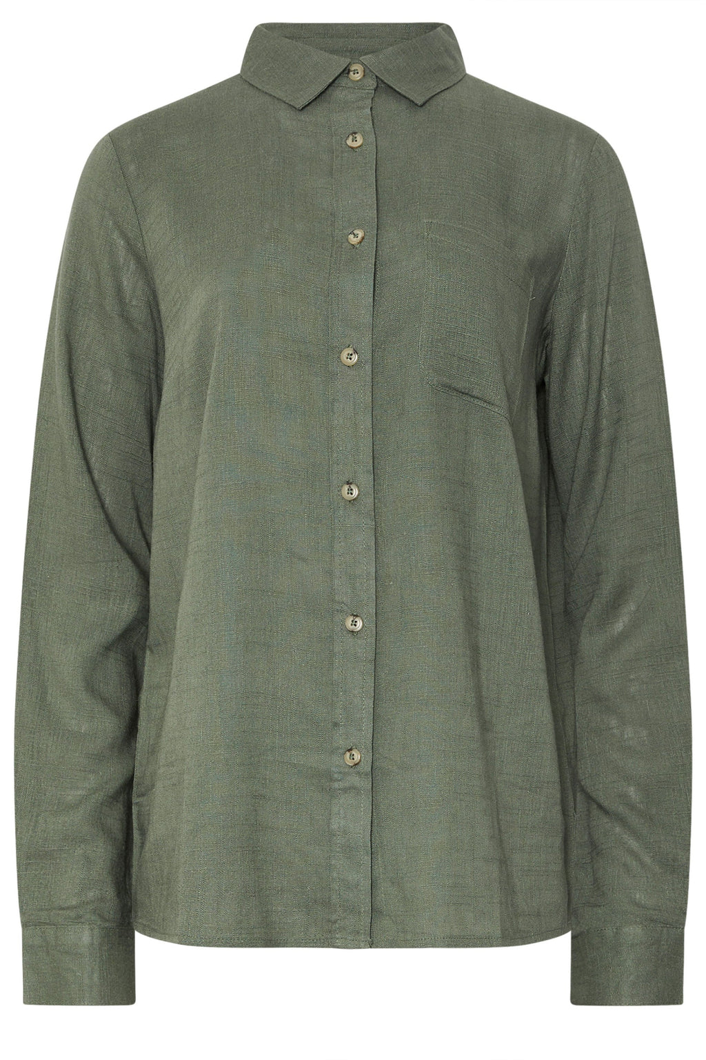  LTS Tall Khaki Green Linen Oversized Long Sleeve Shirt