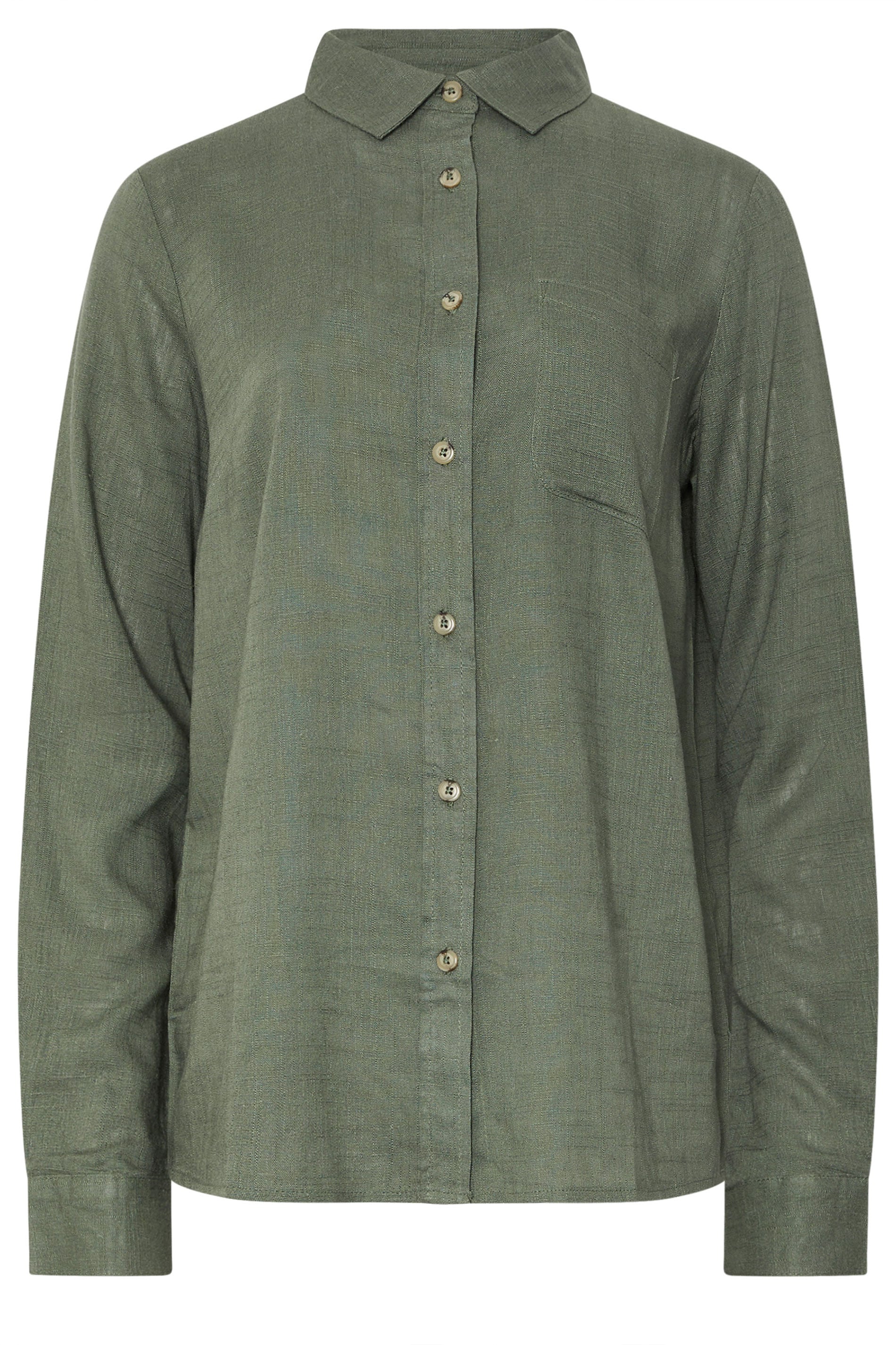  LTS Tall Khaki Green Linen Oversized Long Sleeve Shirt