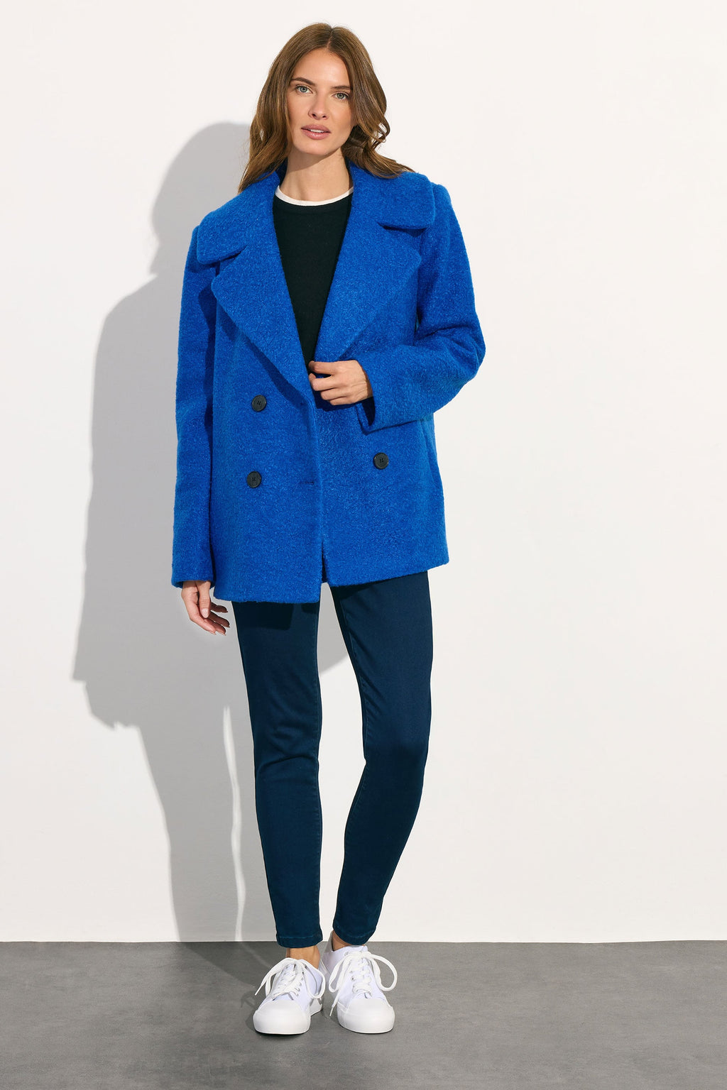  M&Co Cobalt Blue Double Breasted Boucle Jacket