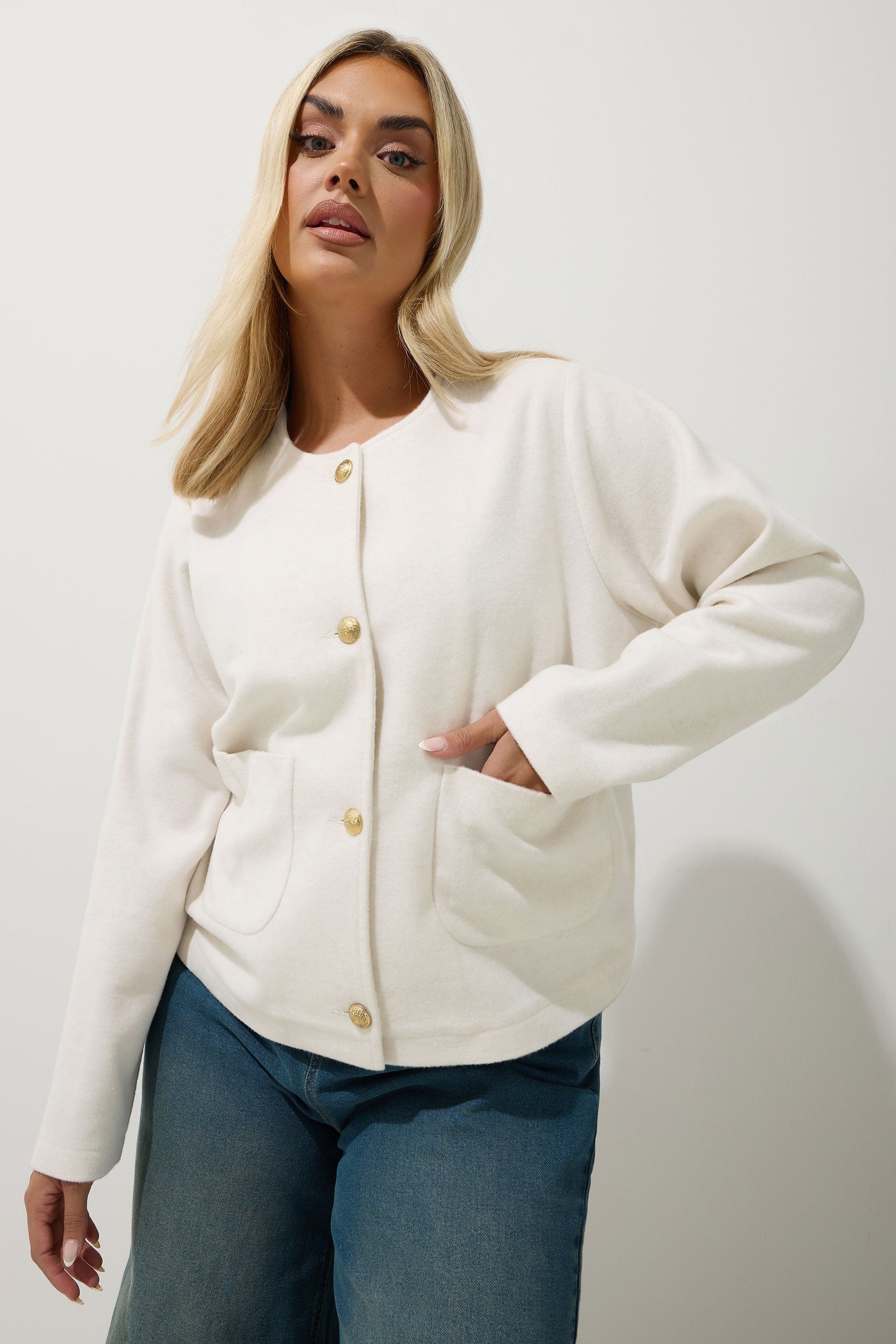  LIMITED COLLECTION - Veste Crème Boutonnée Sans Col Manches Longues