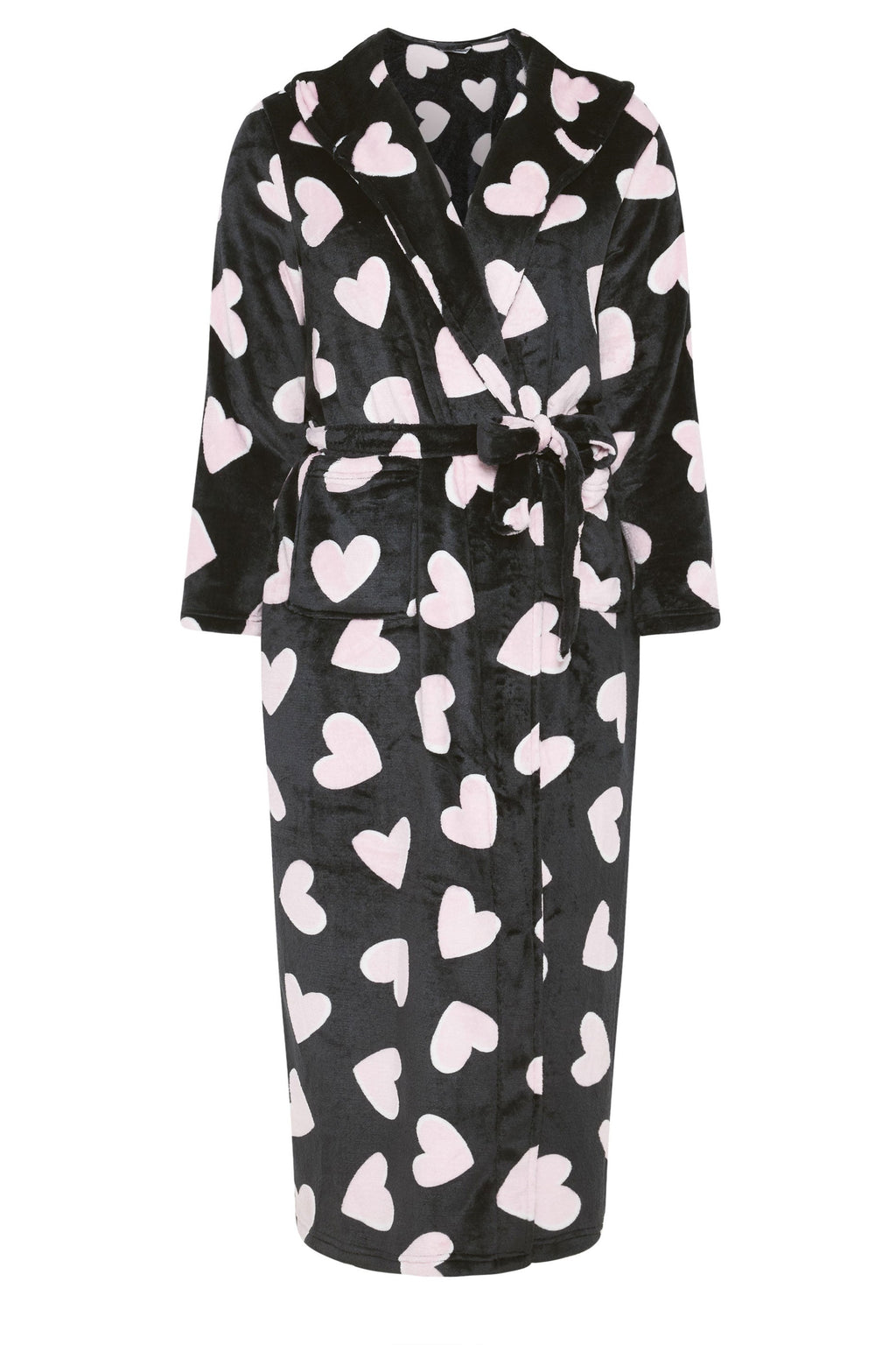  YOURS Curve Robe De Chambre Longue Noire Love Heart