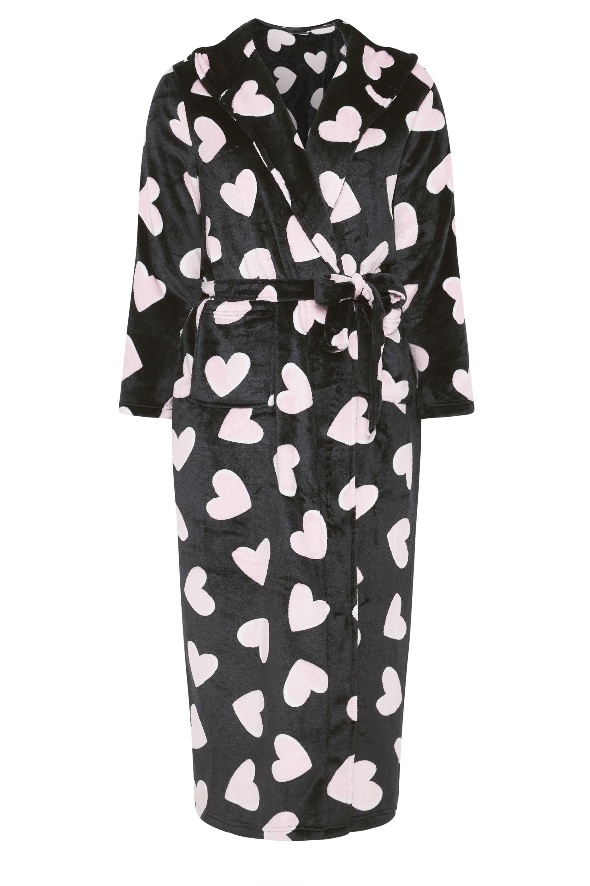  YOURS Curve Robe De Chambre Longue Noire Love Heart