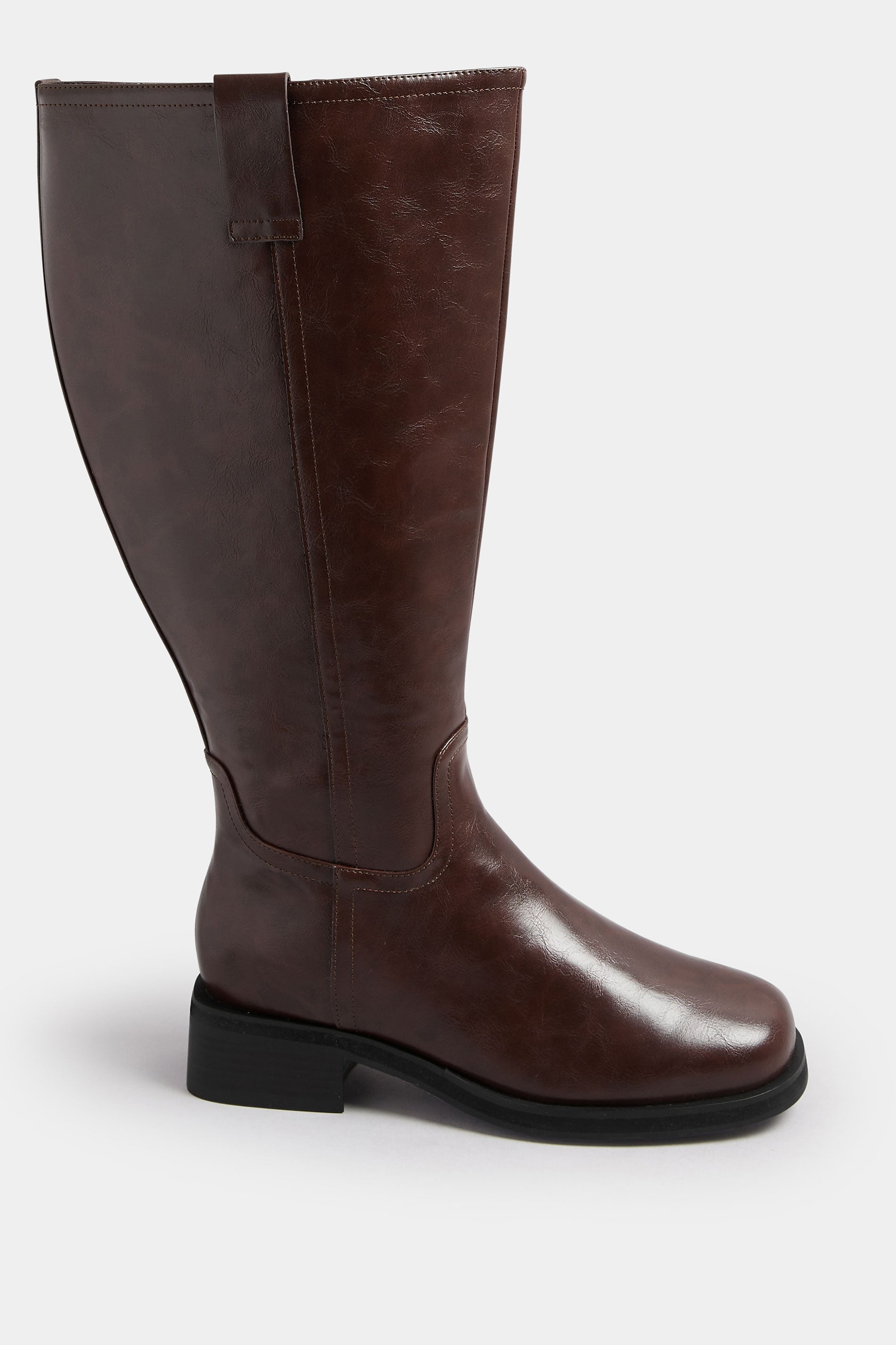  Dark Brown Pull On Knee High Boots In Extra Wide EEE Fit
