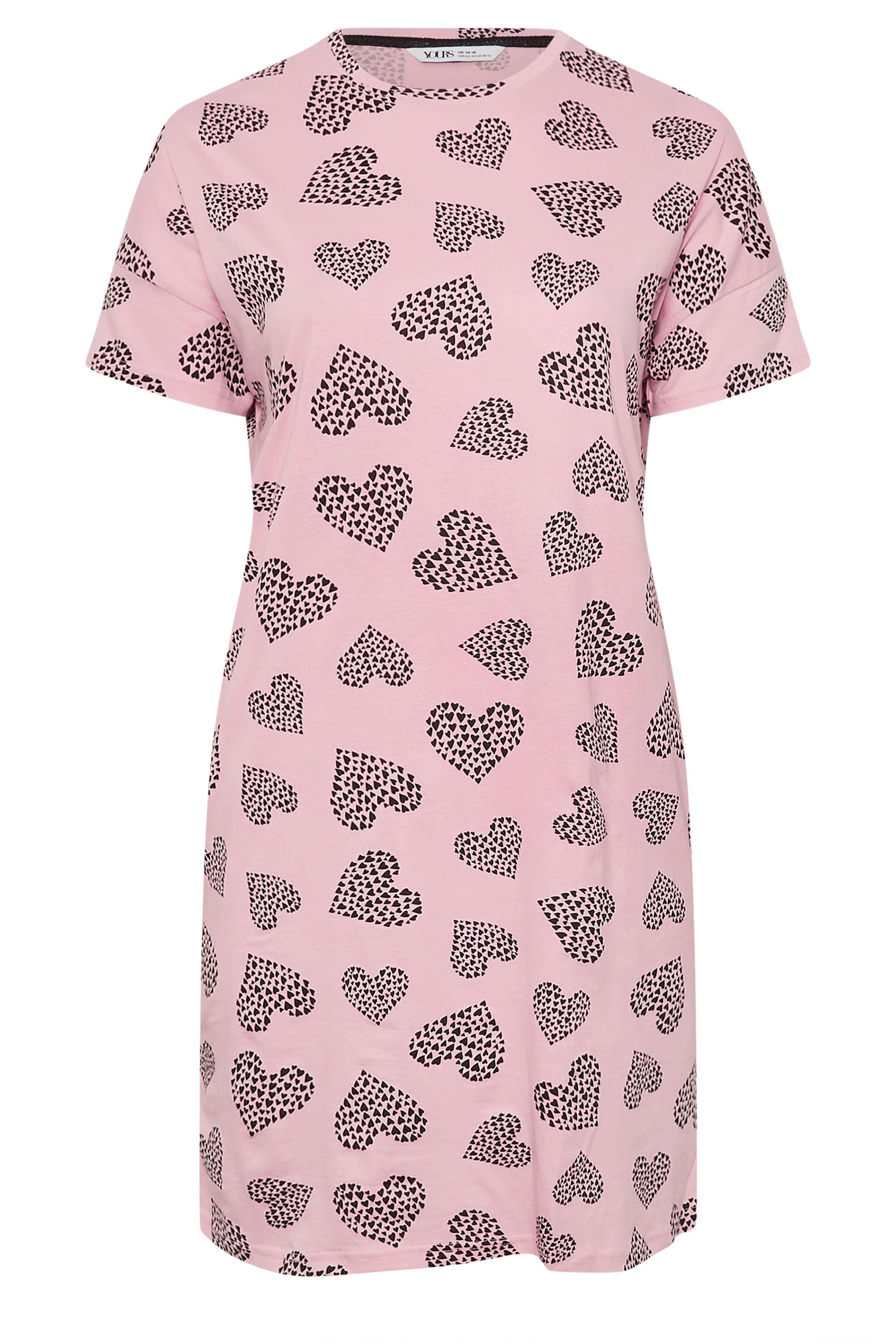  YOURS - Lot De 2 Chemises De Nuit Noire & Rose à Coeur