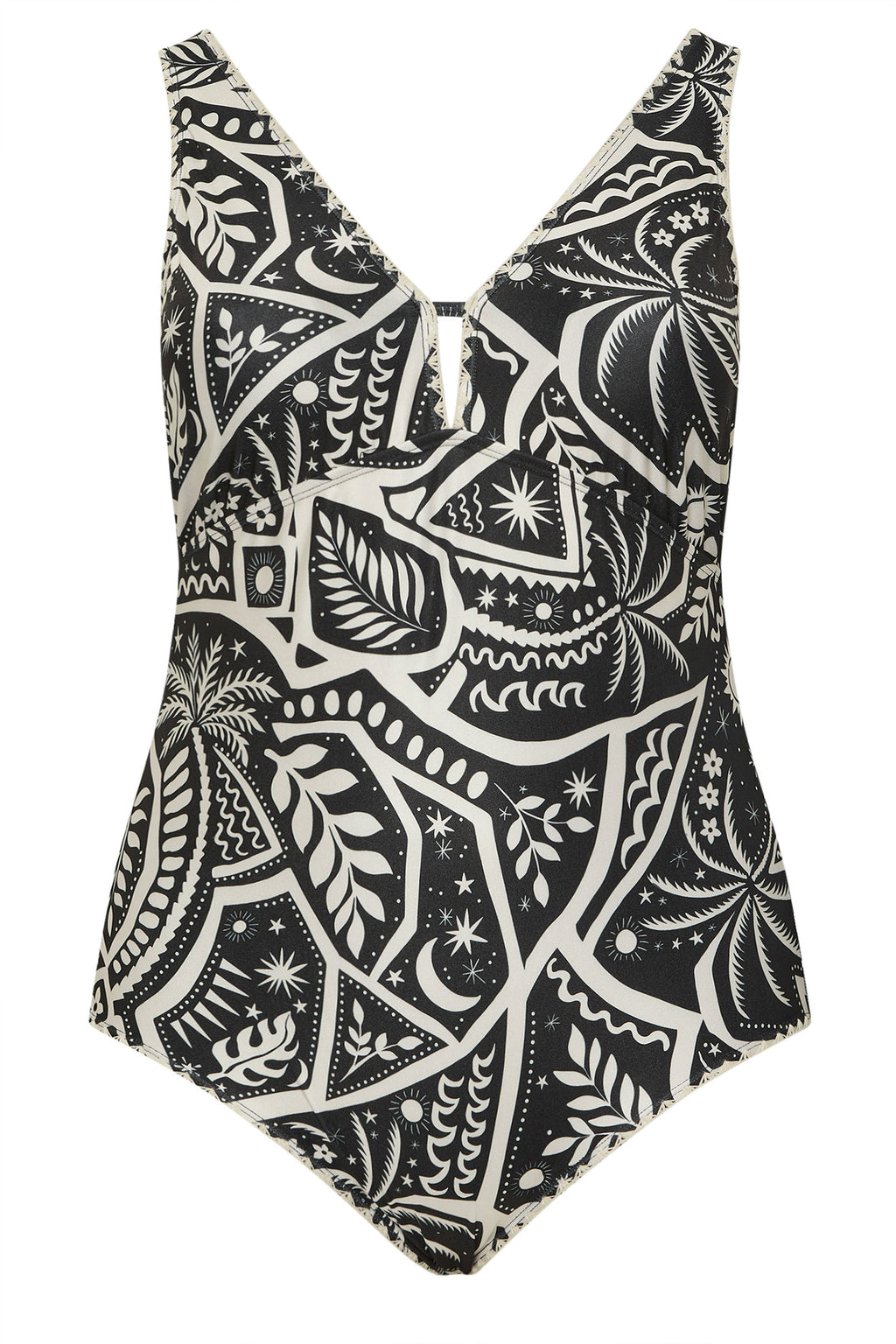  YOURS Curve Maillot De Bain Plongeant Noir à Motif Carte Postale