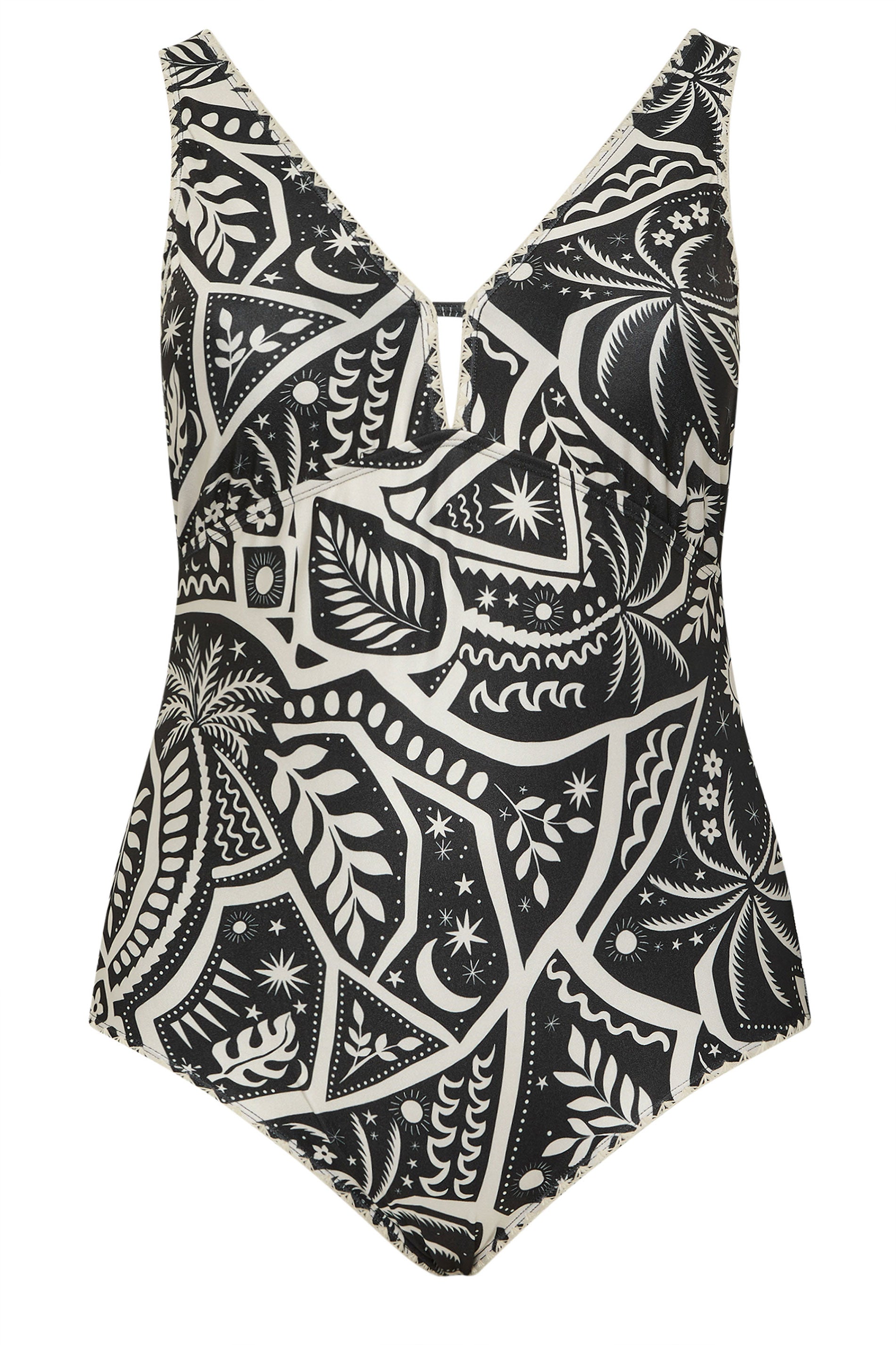  YOURS Curve Maillot De Bain Plongeant Noir à Motif Carte Postale