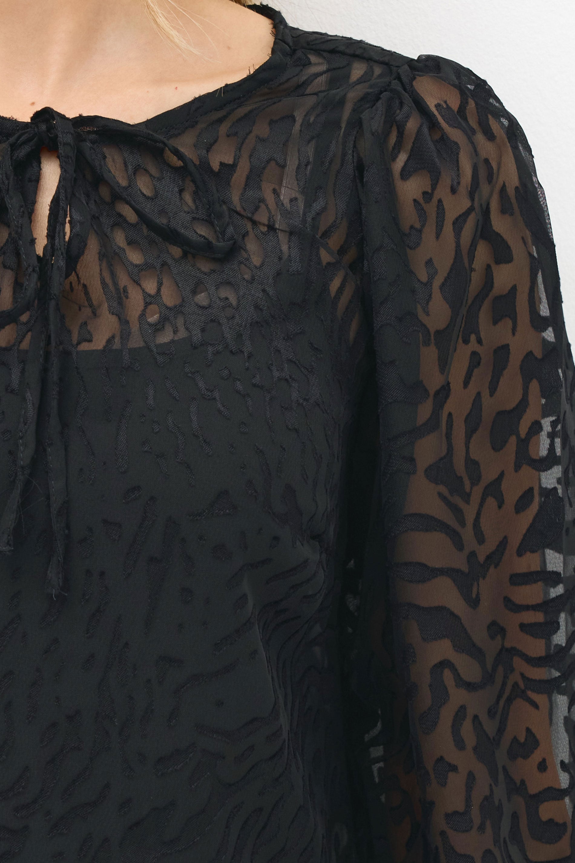  LTS Tall Black Animal Burnout Tie Blouse