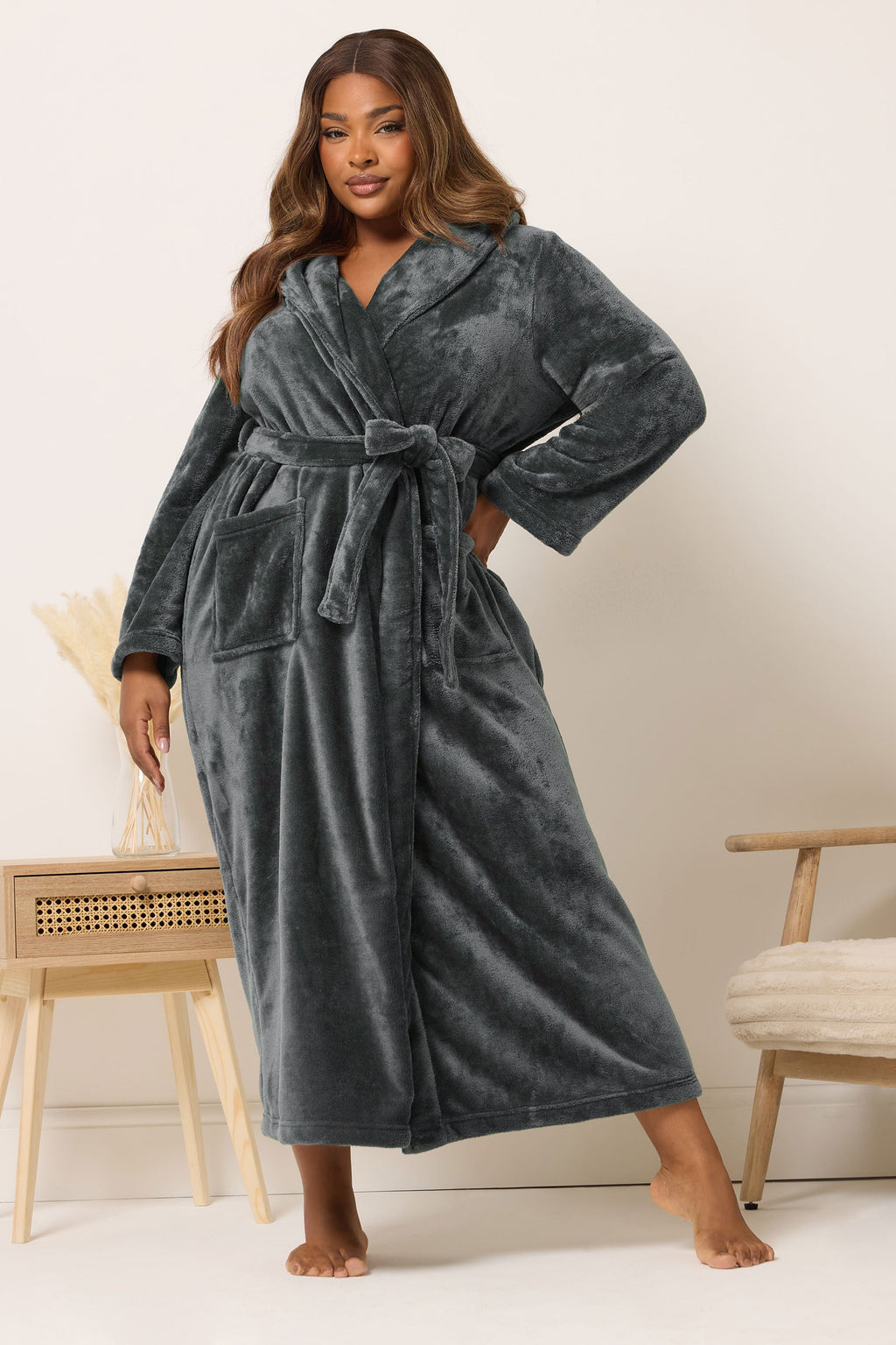  YOURS Curve Robe De Chambre Longue Super Luxueuse Grise