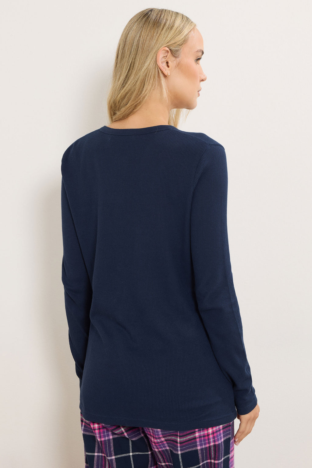  LTS Tall Navy Blue Cotton Waffle Pyjama Top