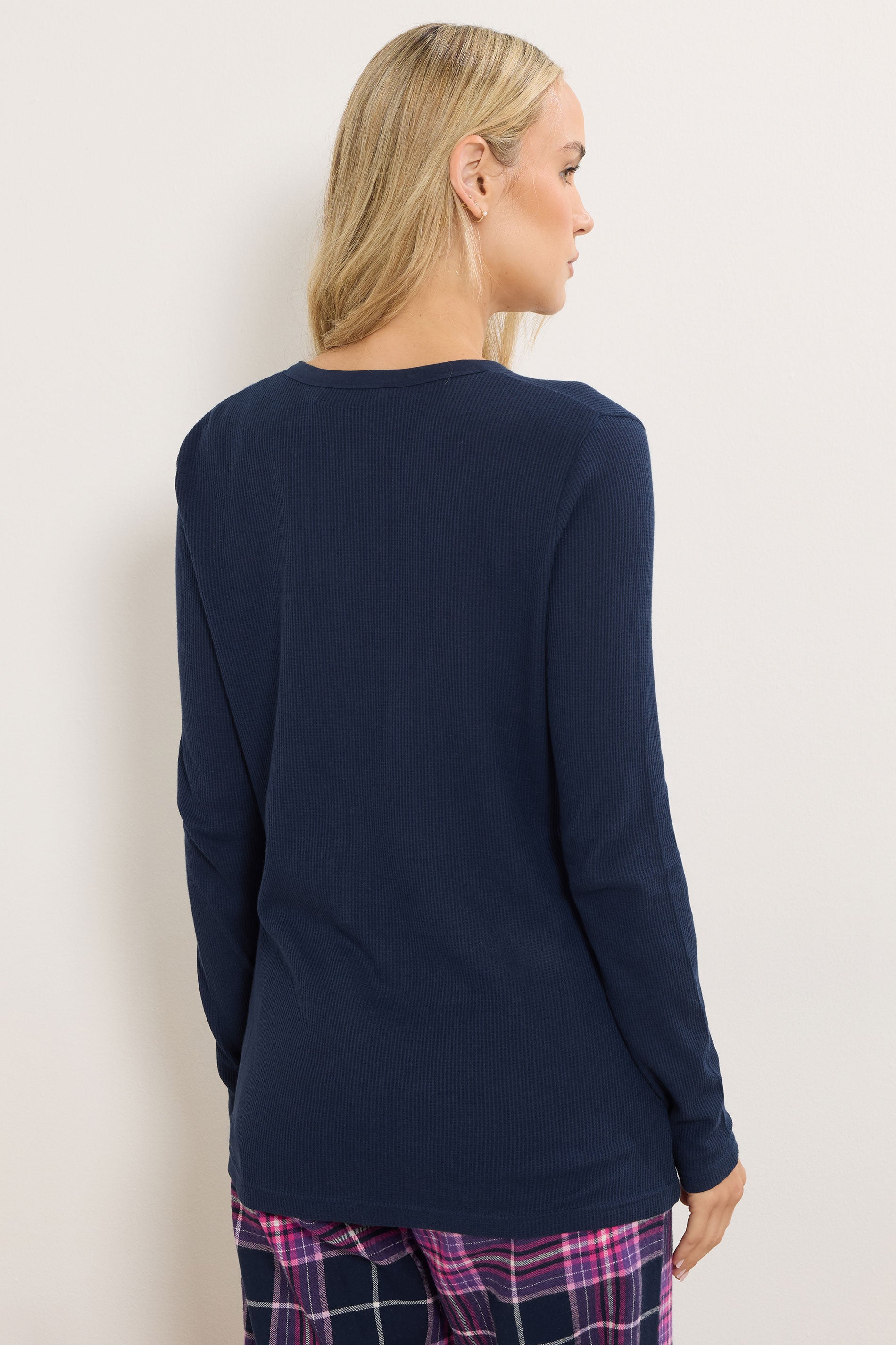  LTS Tall Navy Blue Cotton Waffle Pyjama Top