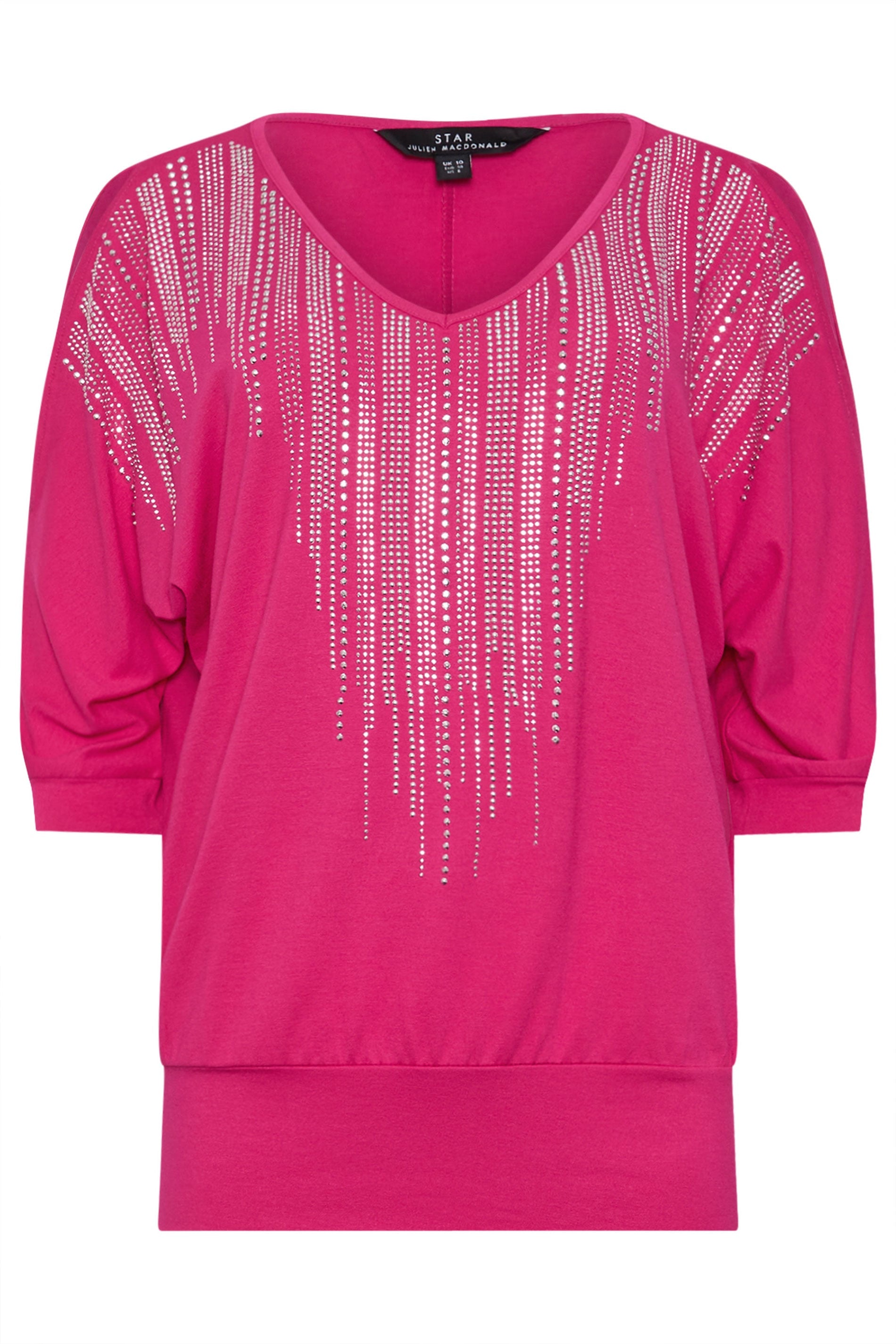  STAR Hot Pink Embellished Neckline Top