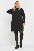  YOURS - Mini Robe Noire Nervurée Volantée En Jersey